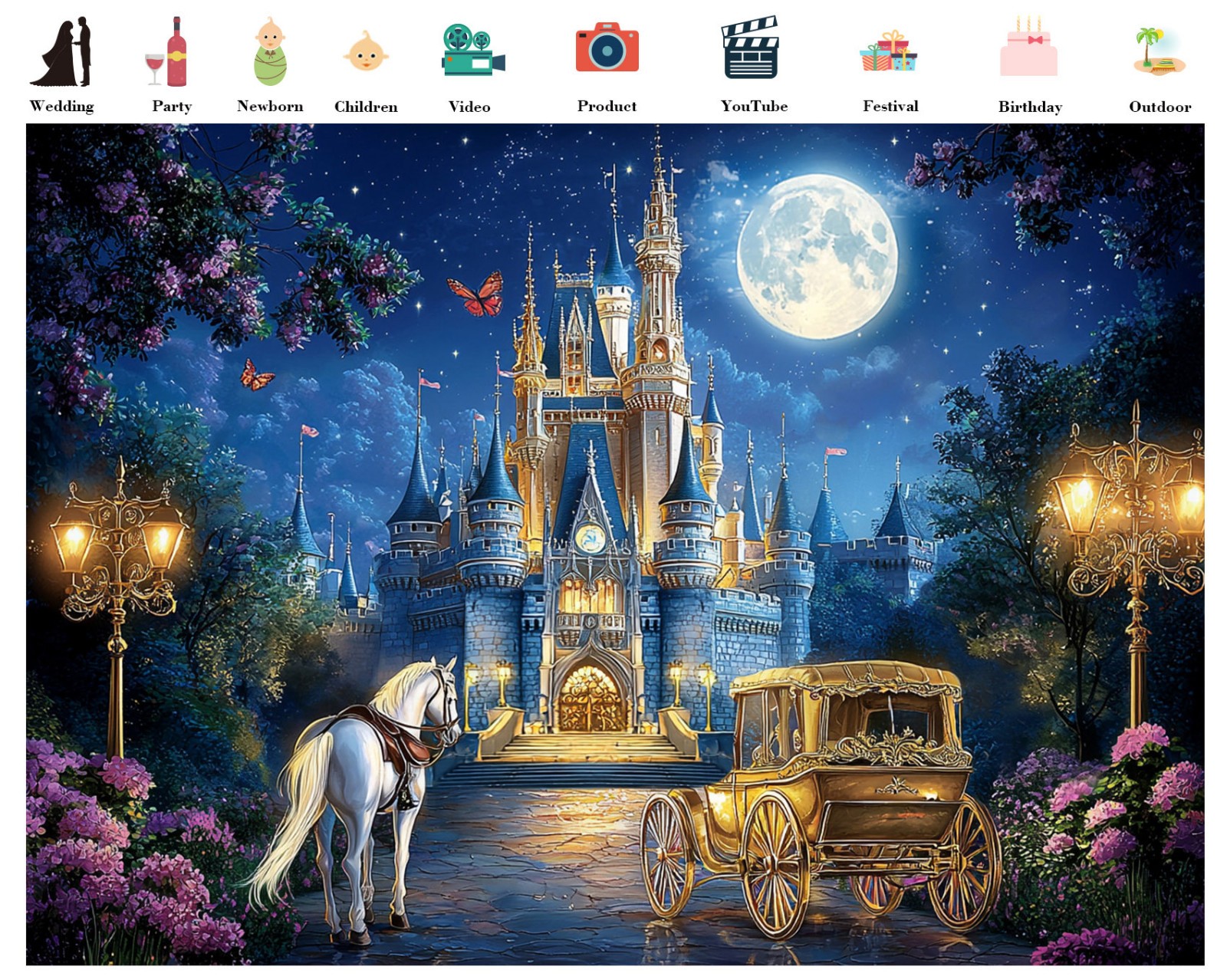 10x8ft Garden Floral Starry Princess Castle Vinyl Backdrop Photo Background