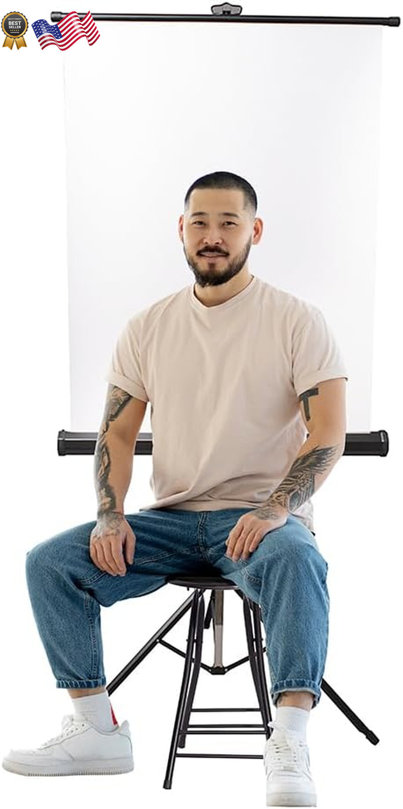 Retractable White Photo ID Backdrop for Passport Photos (Free Standing)
