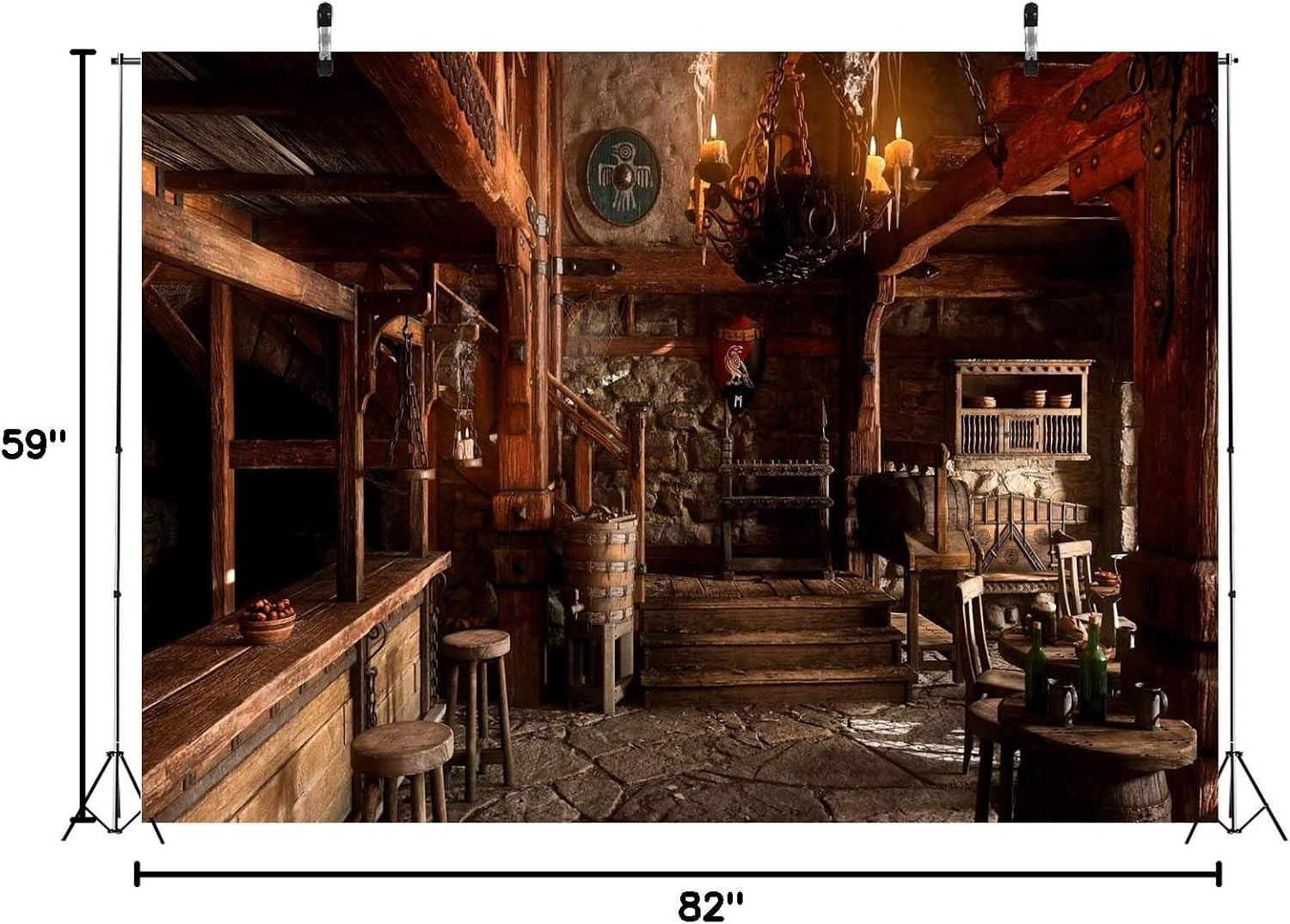 7X5Ft Fabric Medieval Tavern Backdrop for Photography Wooden Interior