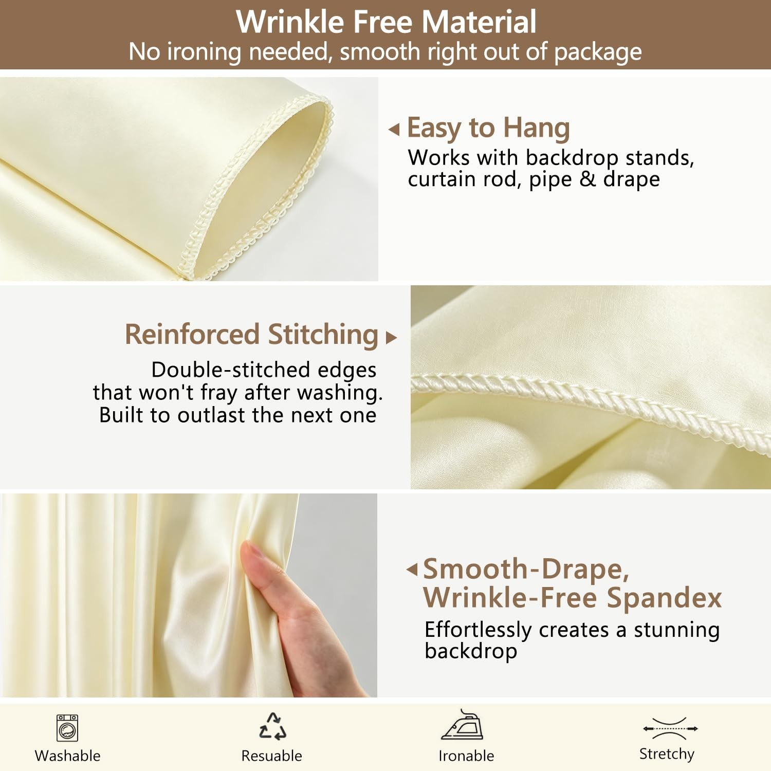 2 PCS 5x10ft Ivory Backdrop Curtains Wrinkle Free Photo Drapes Beige Cloth