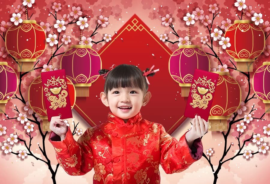 DASHAN 8x6ft Chinese New Year Party Backdrop Lunar 8x6ft-polyester, Red 25940