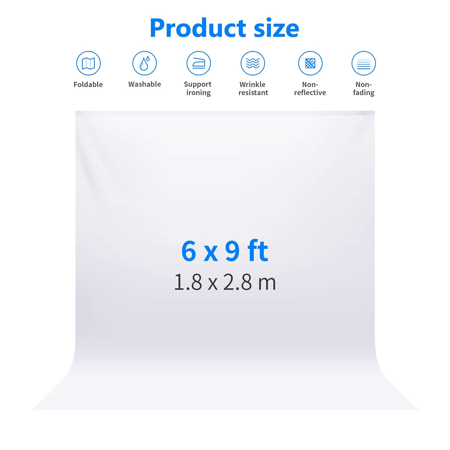 Neewer 6x9Ft Photo Studio 100 Percent Pure Polyester Collapsible Backdrop White