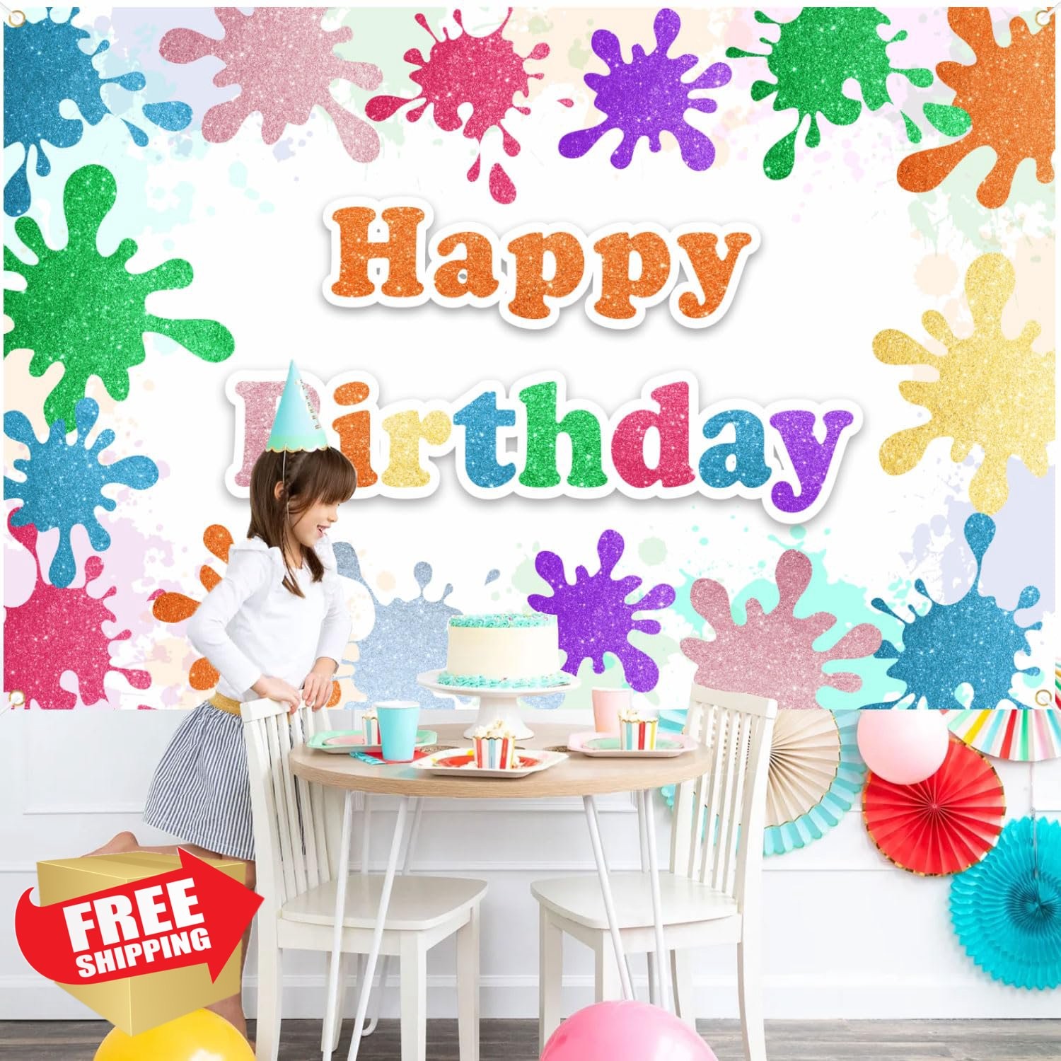 BECKTEN Art Paint Splash Birthday Backdrop H