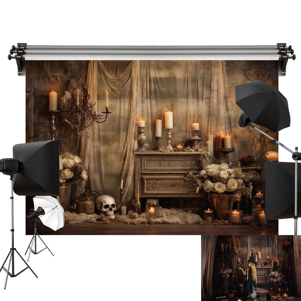 Kate 10x10ft/3x3m Halloween Backdrop Curtain Candle Skull 10x10ft, BH1045548