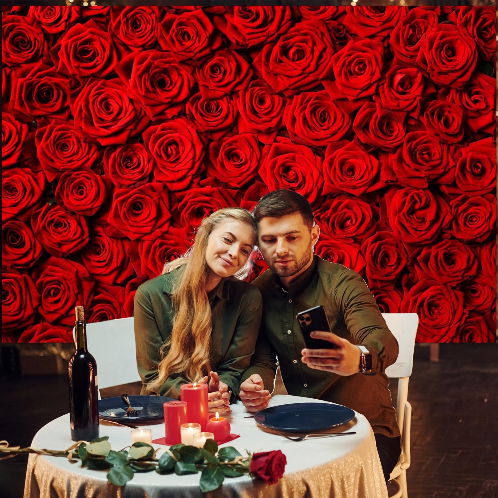 Valentine’s Day Backdrop Rose Flower Wall Photo Background Red Rose Wedding Brid