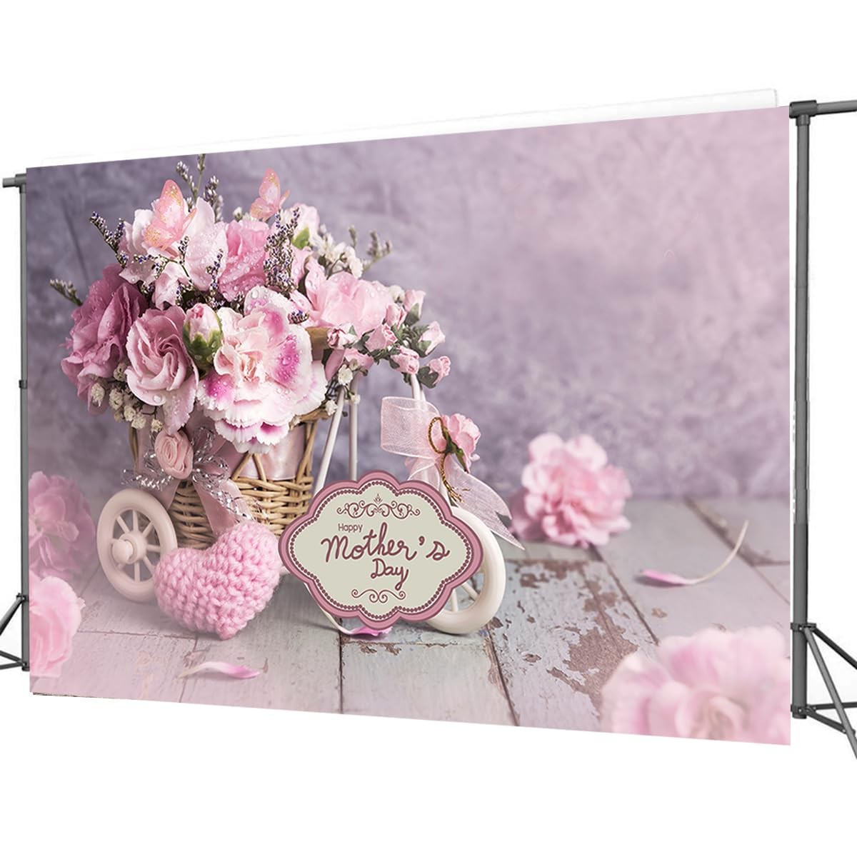 7X5FT Mother’s Day Backdrop Retro Background Rose Flowers Backdrop Mother Day Pa