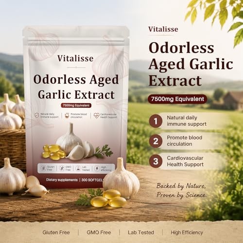AJO Envejecido, 7500mg Odorless Organic Garlic Softgels – Heart & Immune