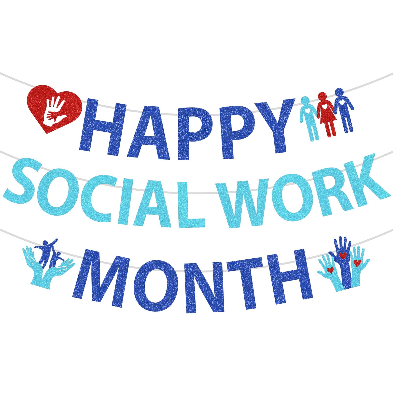 MOIZYNG 3PCS Happy Social Work Month Banner Decorations, Pre-strung National …