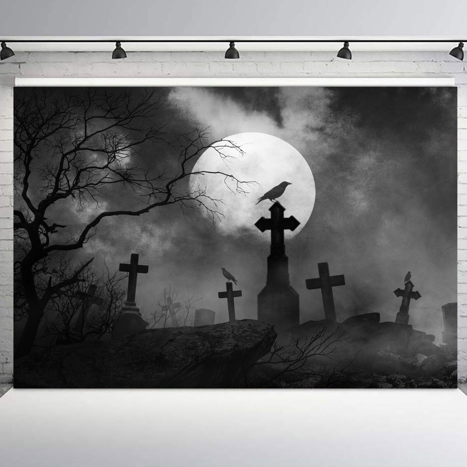 10x8ft Full Moon Horror Crow Halloween Cemetery Photo Background Studio Props