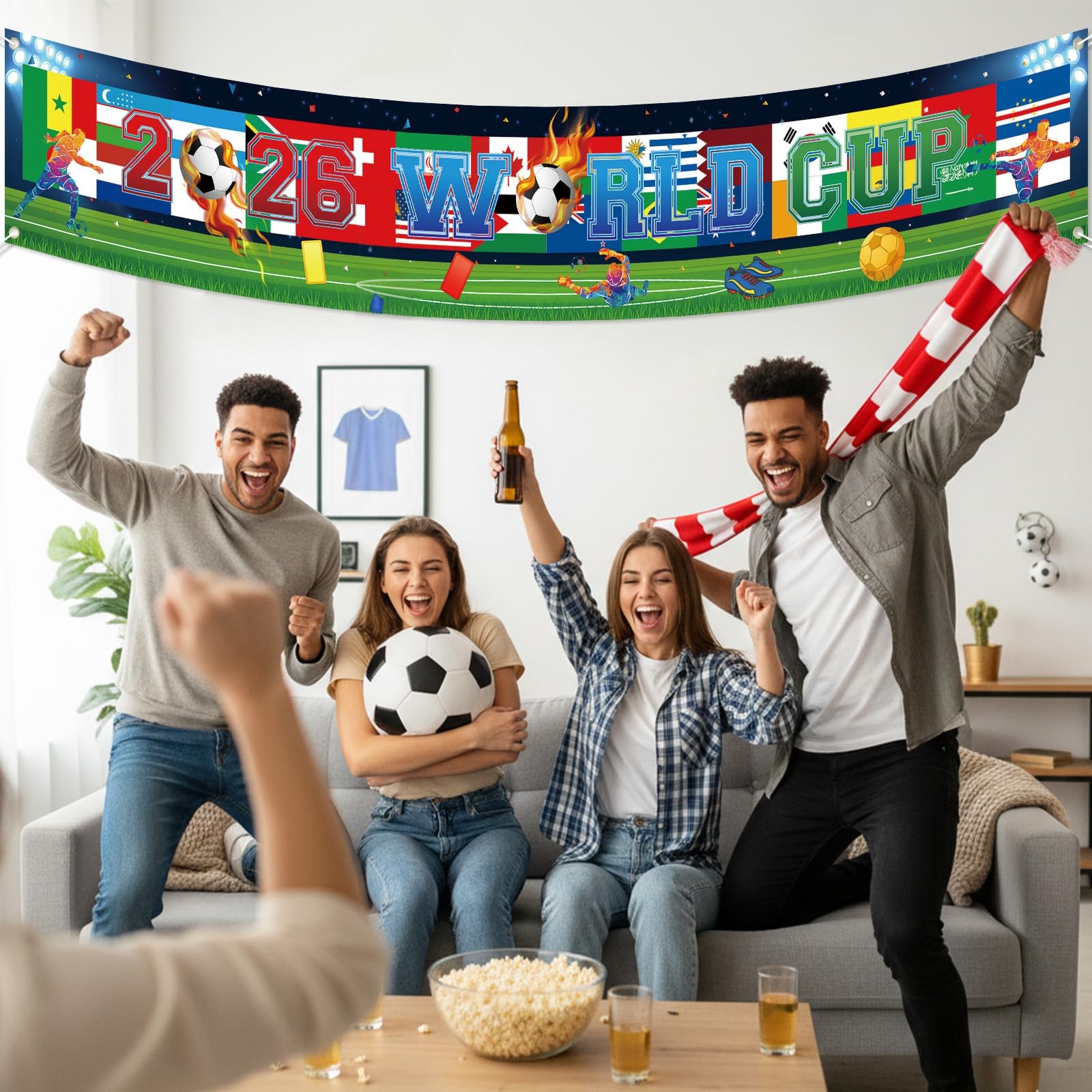 2026 World Cup Party Banner Backdrop Soccer Banner with Country Flags, Footba…