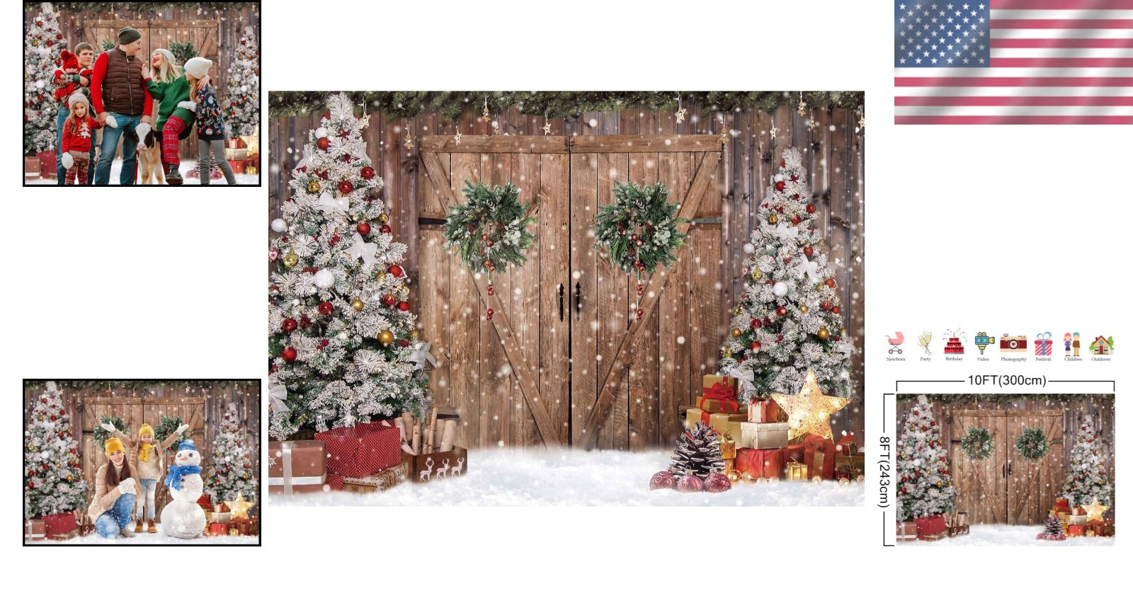 10x8FT Rustic Christmas Photography Backdrop – Lifelike Winter Wonderland