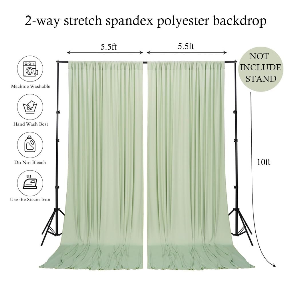 2 Packs 5.5x10ft Photography Backdrop Drapes, Sage Green, Wedding, Party, Stage