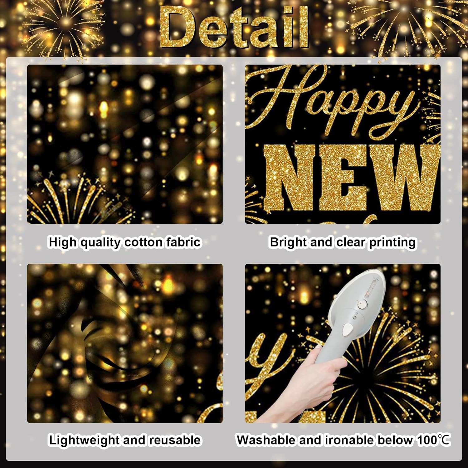 Happy New Year Backdrop Black Gold New Years Background 2026 New Years Eve Party