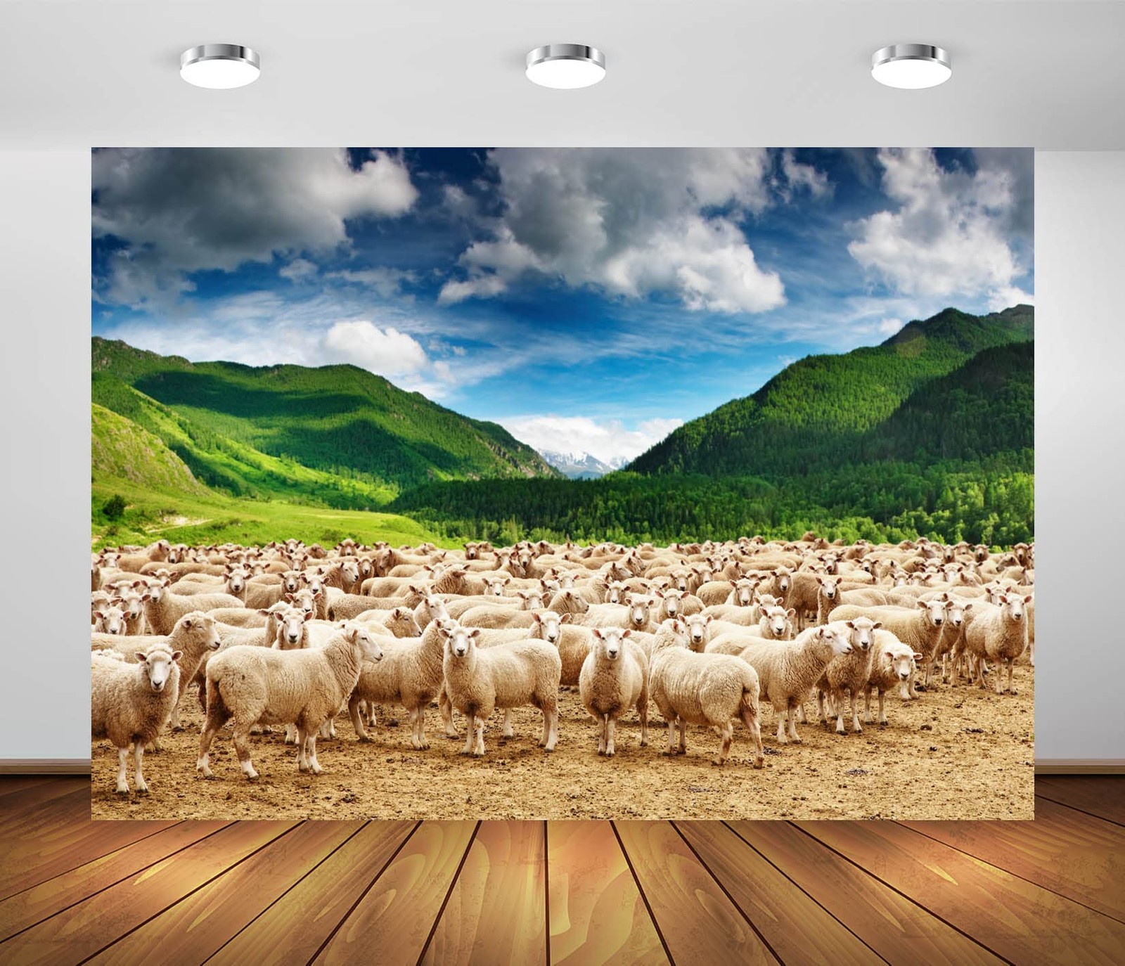 BELECO 7x5ft Fabric Rural Pasture Herd of Sheep Backdrop for 7x5FT, A13728