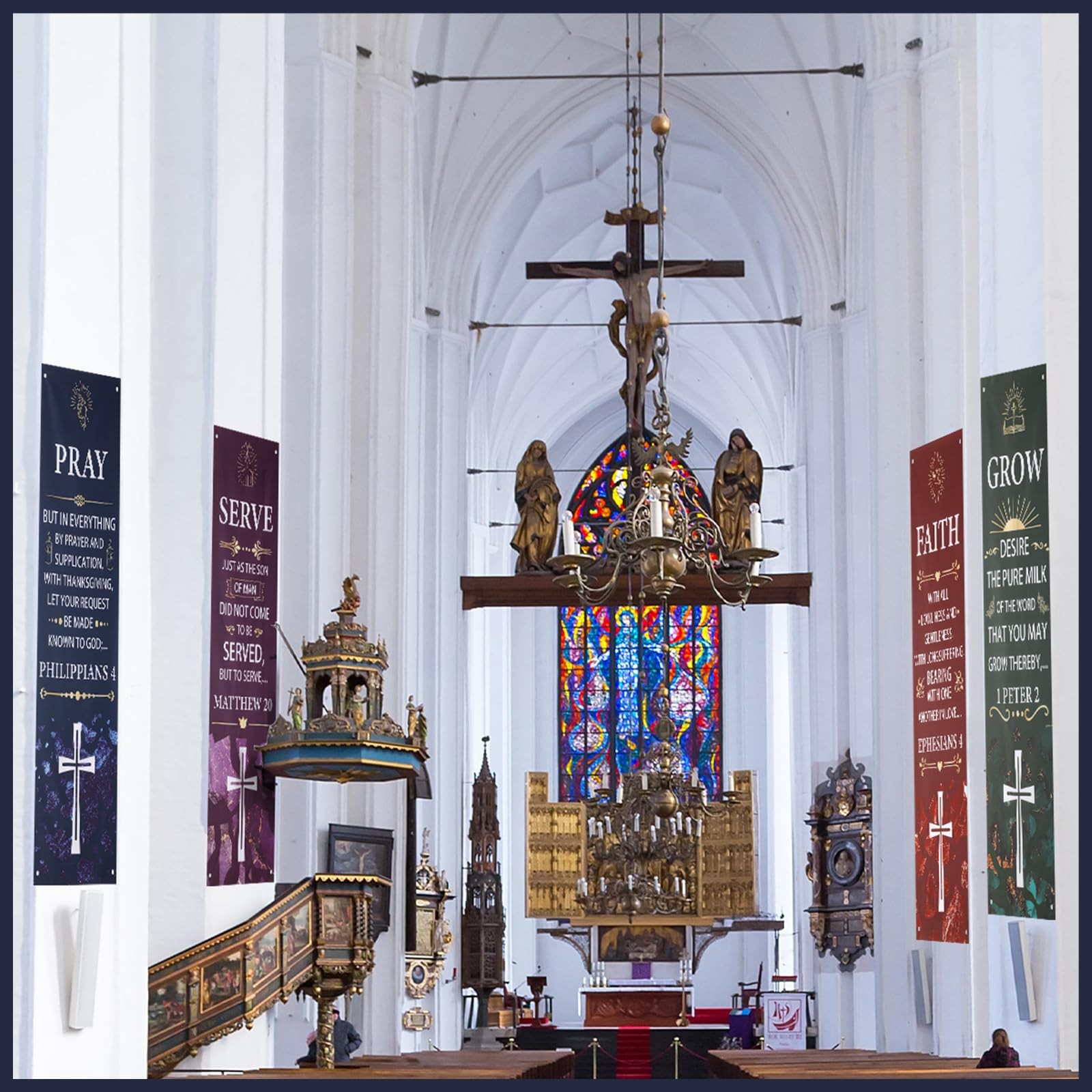 4 Pcs Church Banners with Scripture 2ft x 6ft Oxford Cloth Church Banners for…
