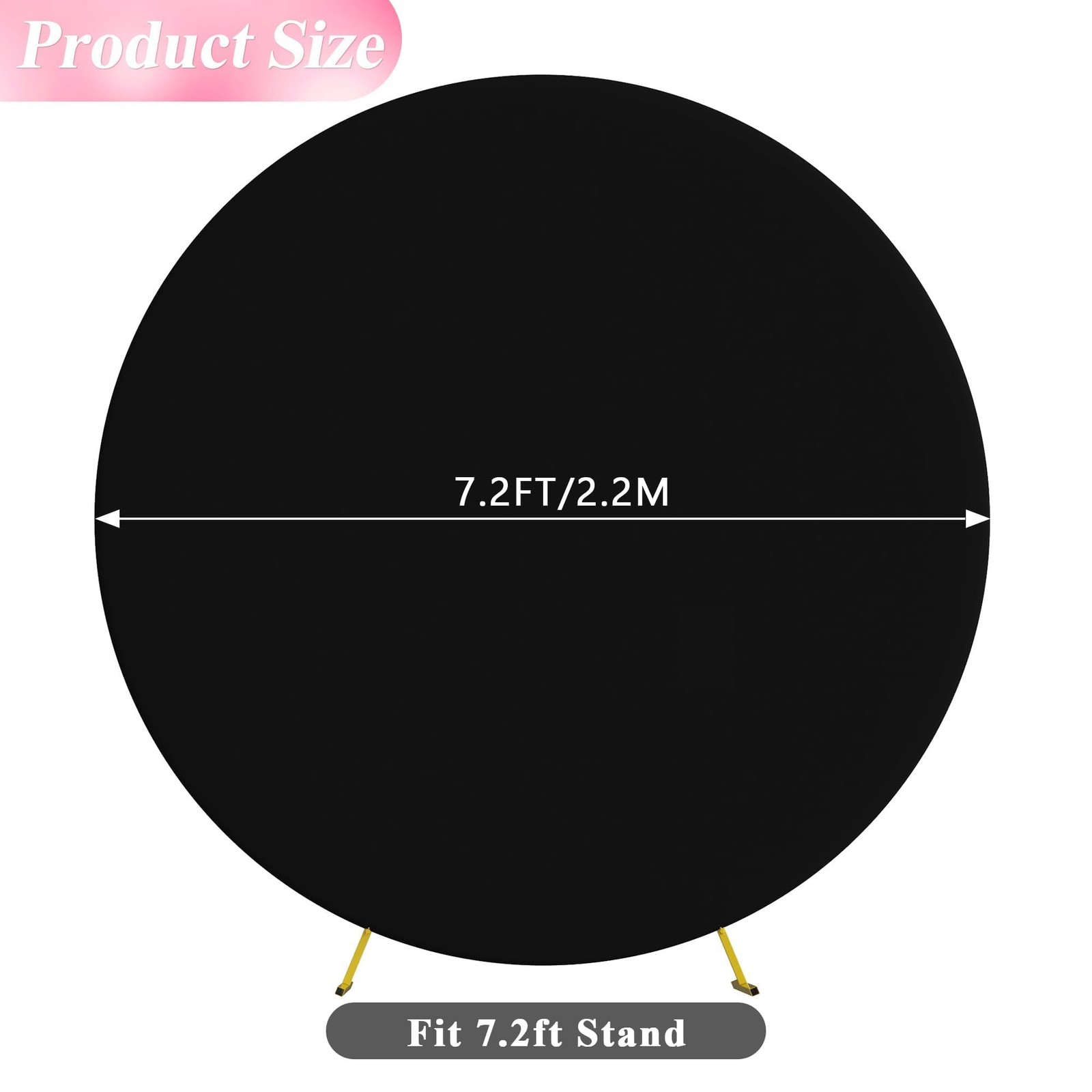 7.2FT Round Backdrop Cover Black Round Arch Covers with Buckles Polyster Circ…