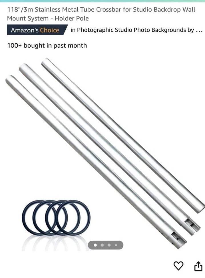 118 in / 3 m Stainless Steel Silver Tube Crossbar for Studio Backdrop Mount