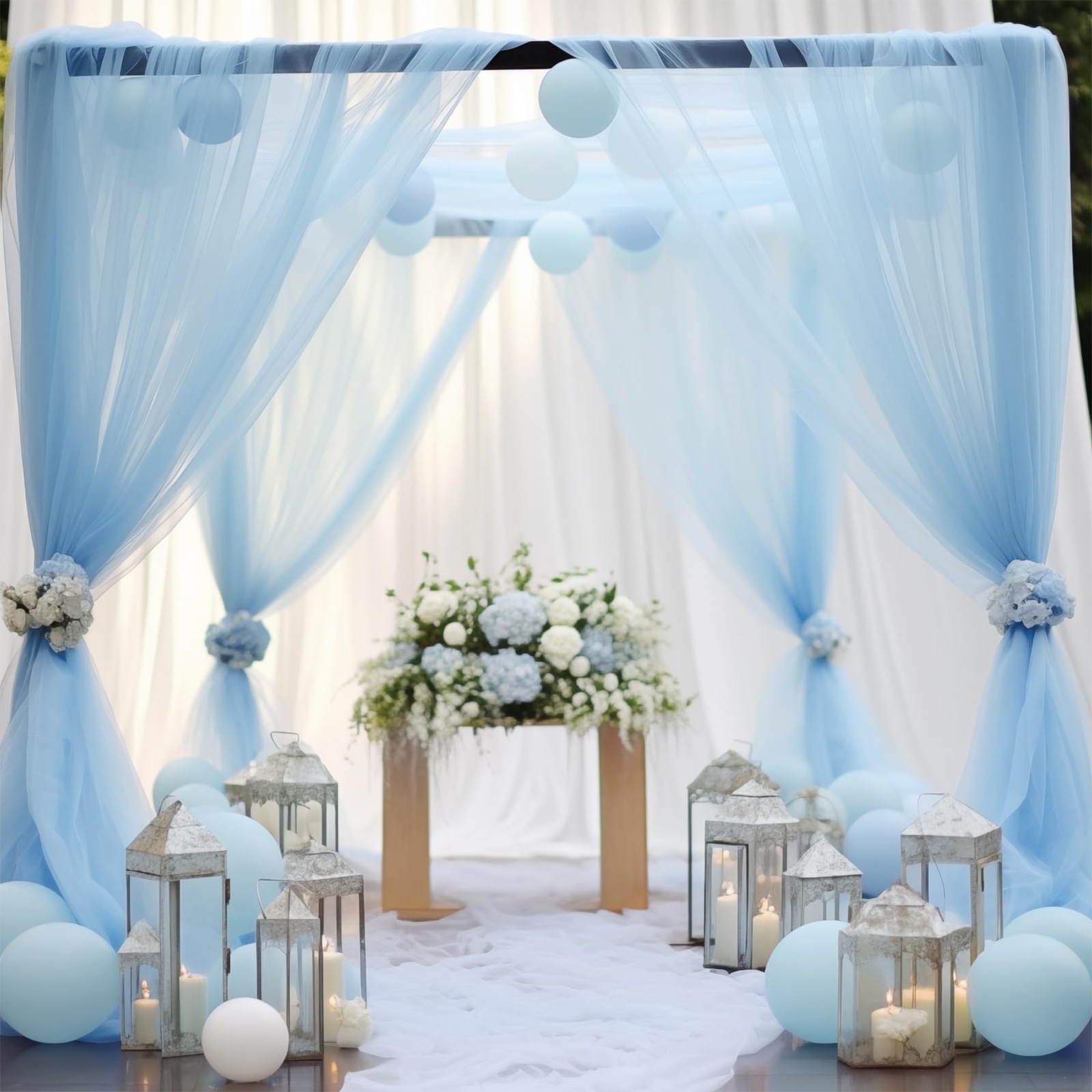 20x10ft Blue Tulle Backdrop Curtains Sheer Photo Background Drapes Party