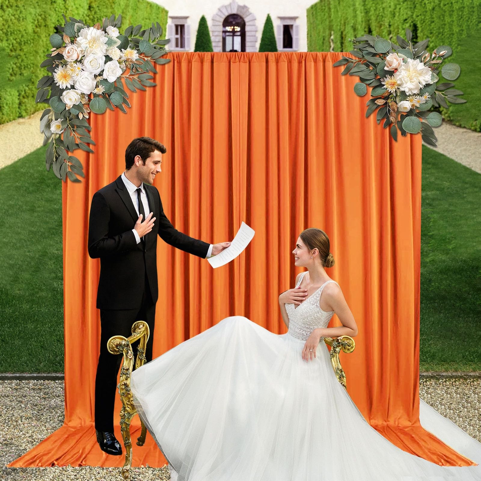 10ft x 10ft Orange Backdrop Curtains for Parties, Fabric Satin Background Cur…