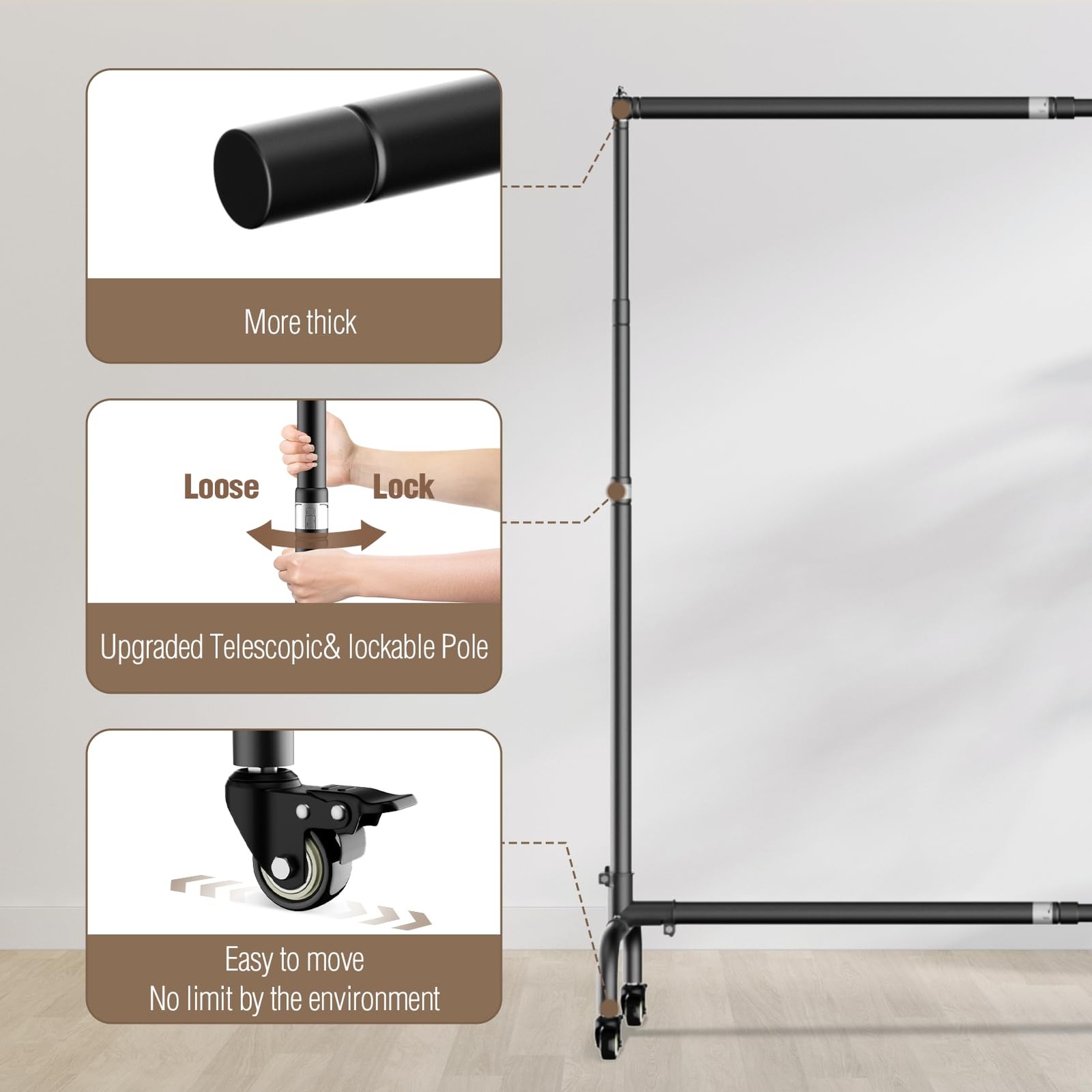 Rolling Backdrop Stand with Wheels – 10 x7.5 ft (WxH) Adjustable – Moveable P…