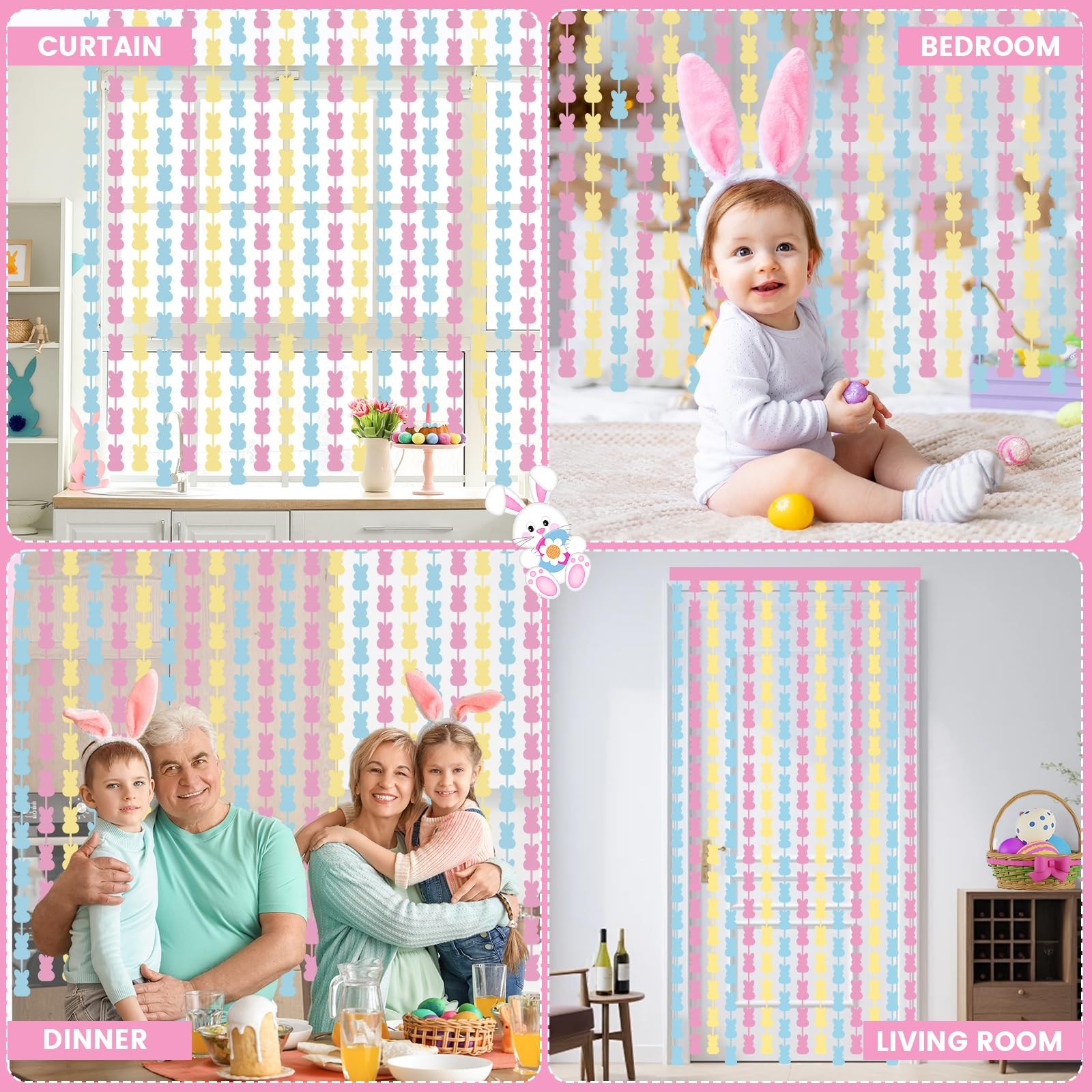 Easter Decorations Foil Fringe Curtains: 2 Pack 3.3 X 6.6 pink, yellow, blue