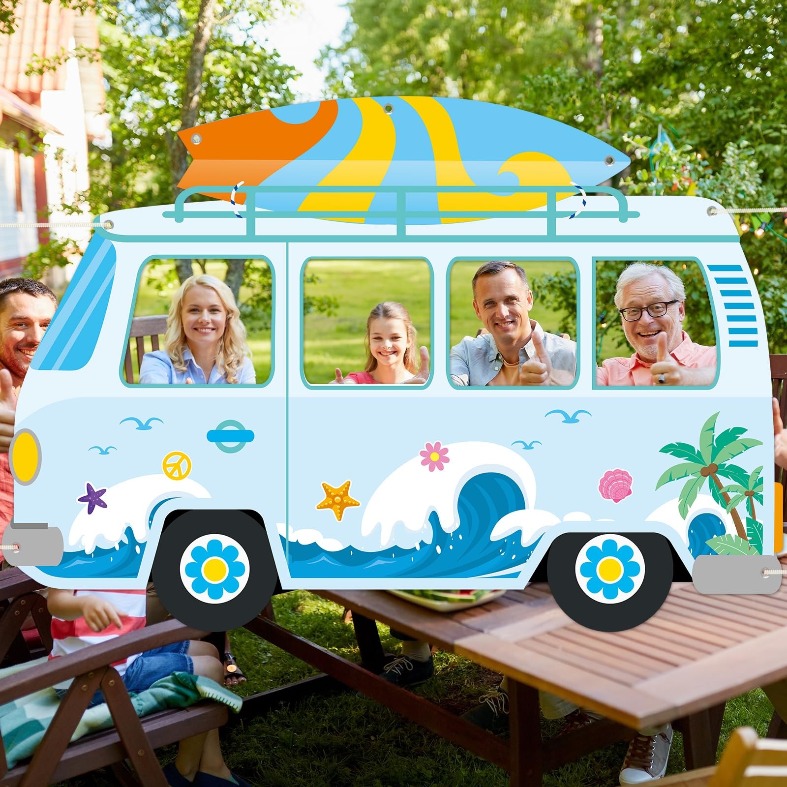 Summer Beach Bus Shaped Photo Prop Selfie Frame Party Decor 66 x 46in Large F…
