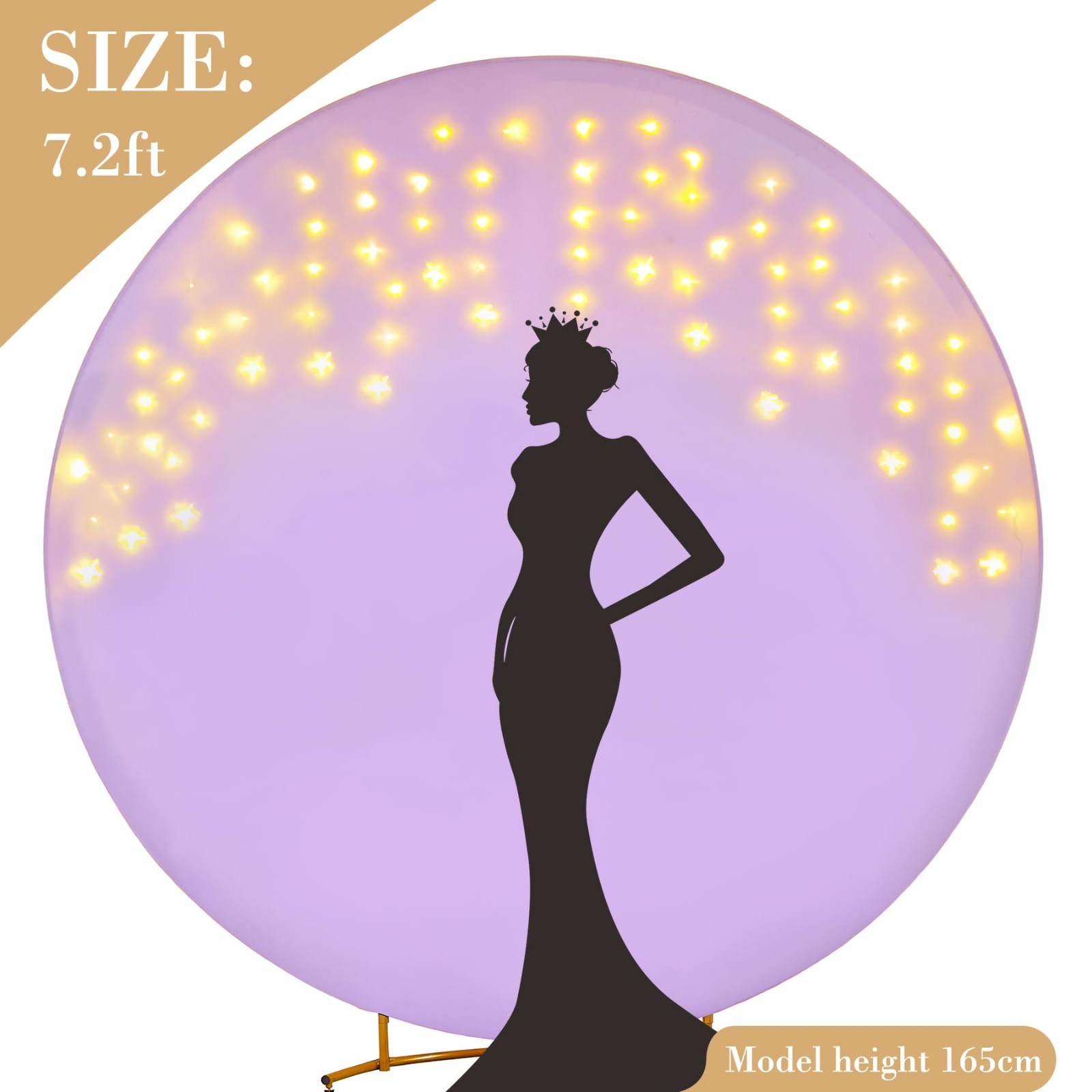 7.2 FT Purple Round Backdrop Cover with LED Fairy Lights for Weddings, Parties &
