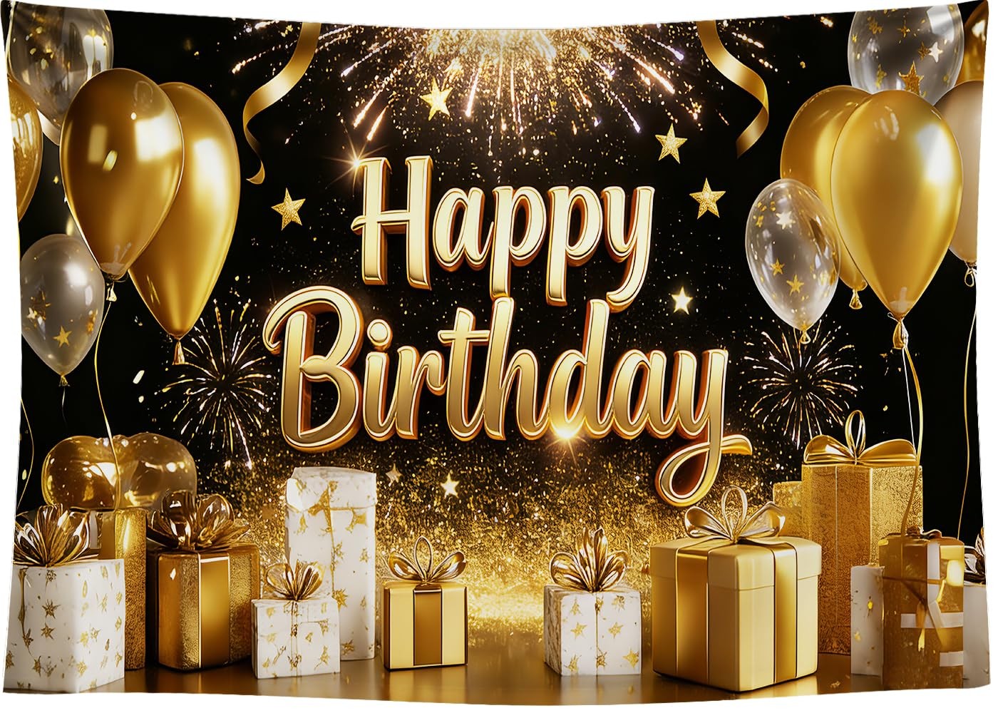 DePhoto 7x5FT Black and Gold Happy Birthday 7×5 FT, Backdrop 6