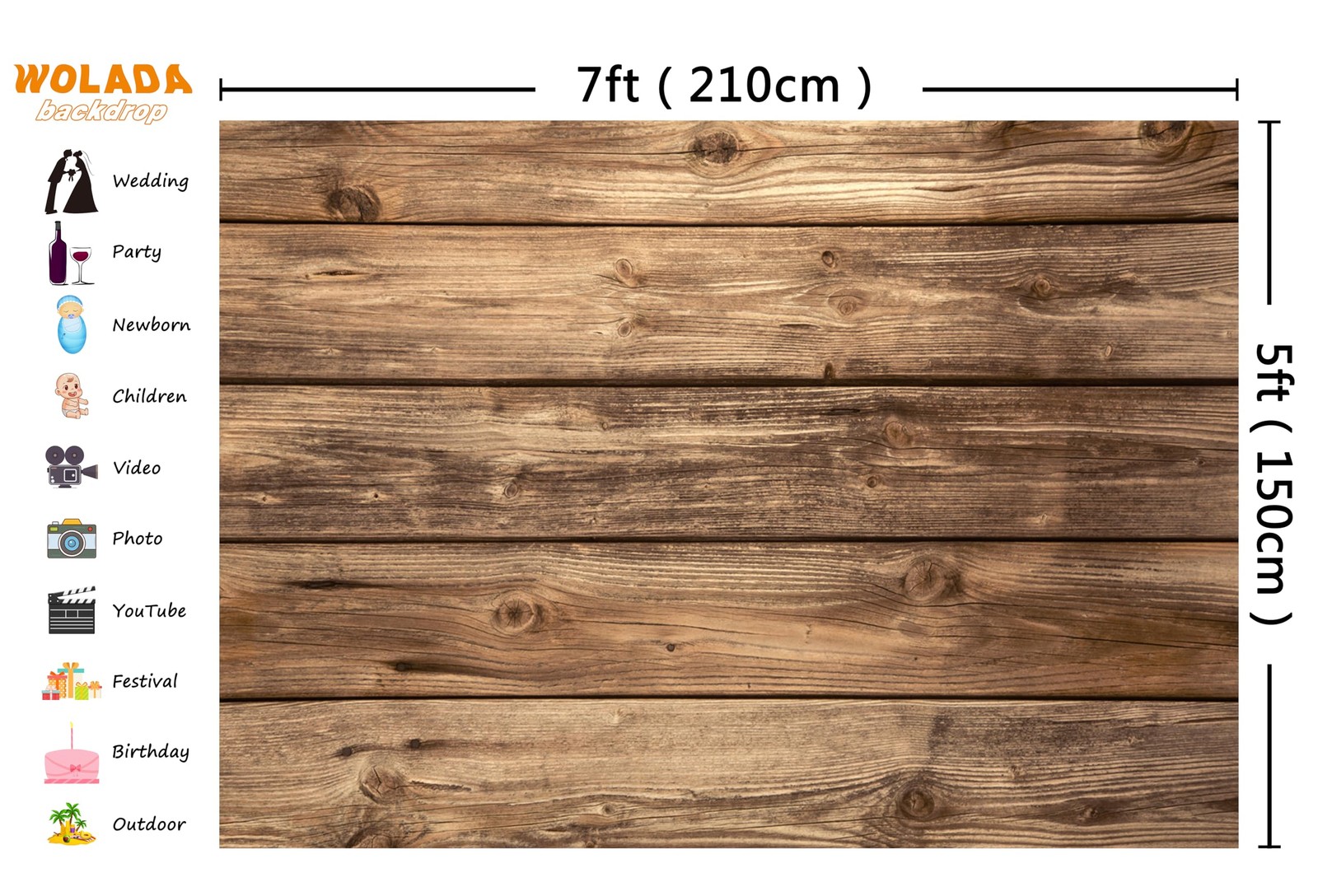7x5FT Rustic Wood Wall Backdrop Natural Brown Wooden Board Photography Backgr…