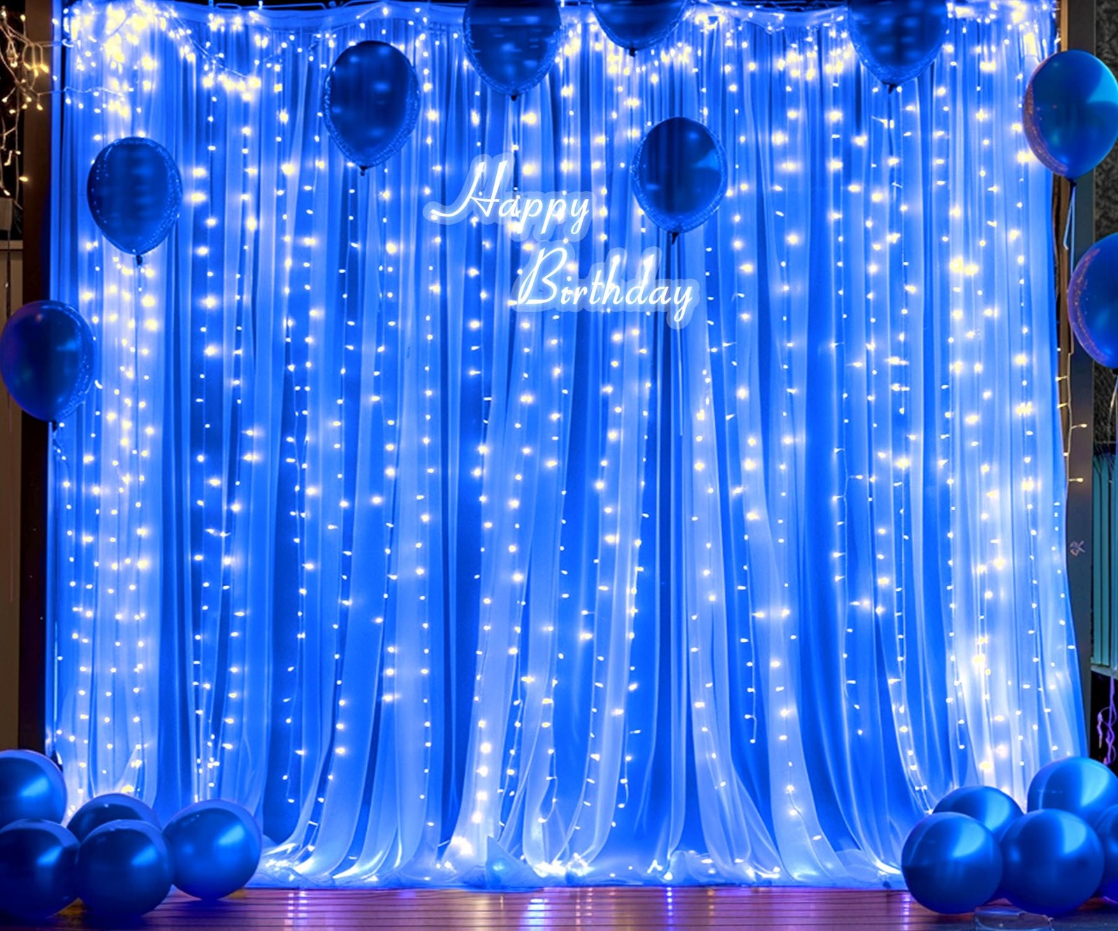 Royal Blue Backdrop Curtains with Lights String for Parites Wedding 10×8ft Sh…