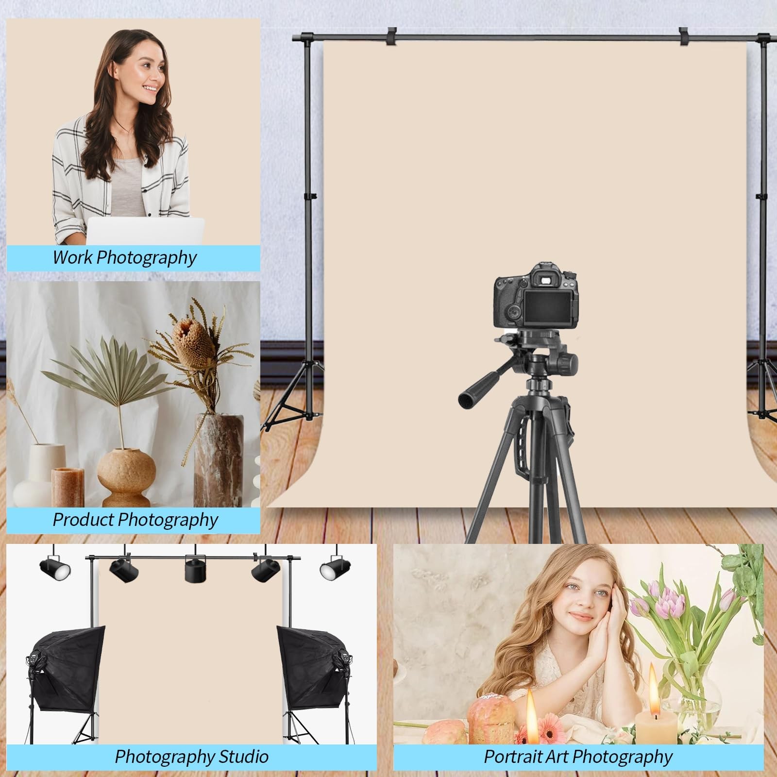 Beige Background for Photography, Photobooth Professional Photo Backdrop Curt…