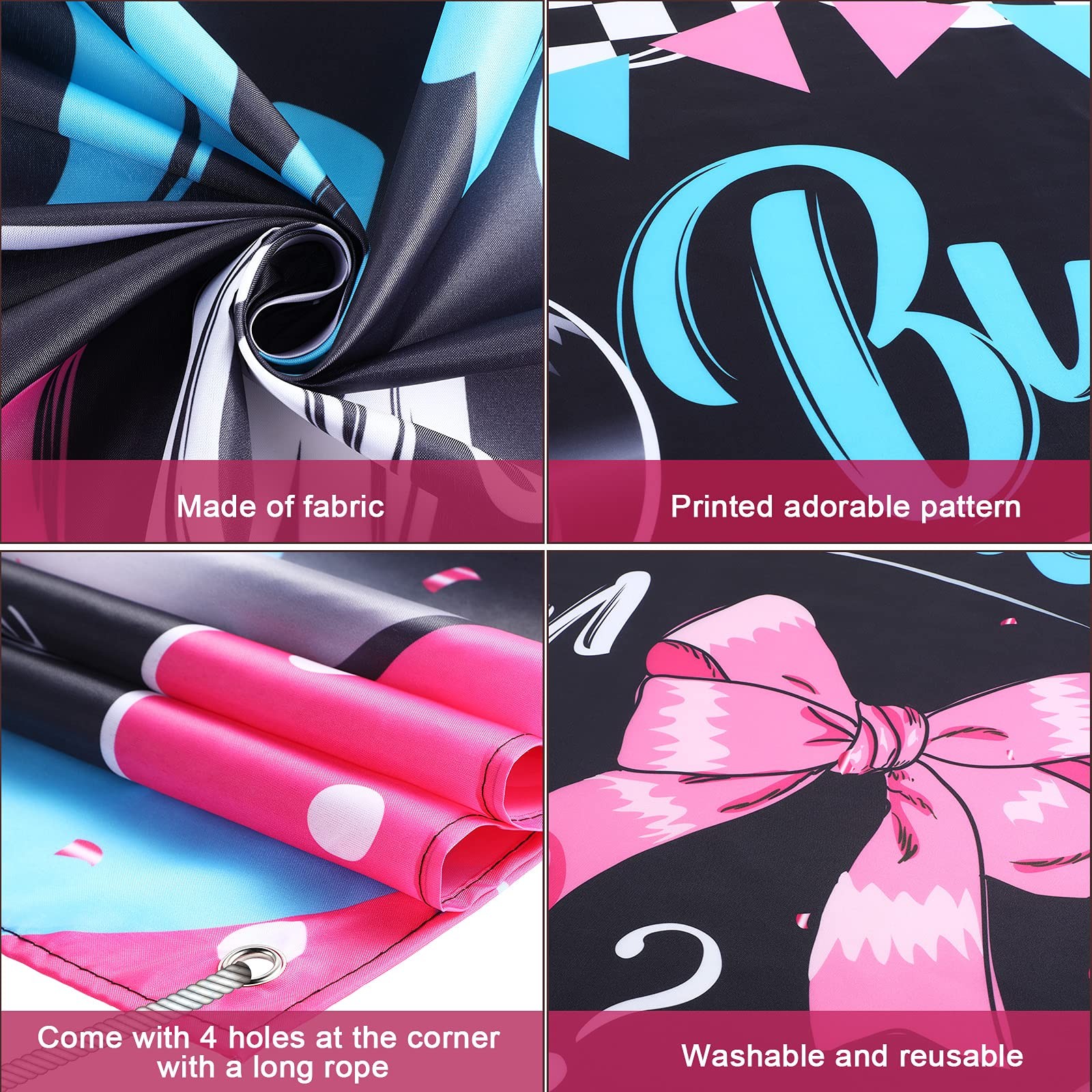 Burnouts or Bows Gender Reveal Decoration 72.8 x 43.3 inch, Multicolor