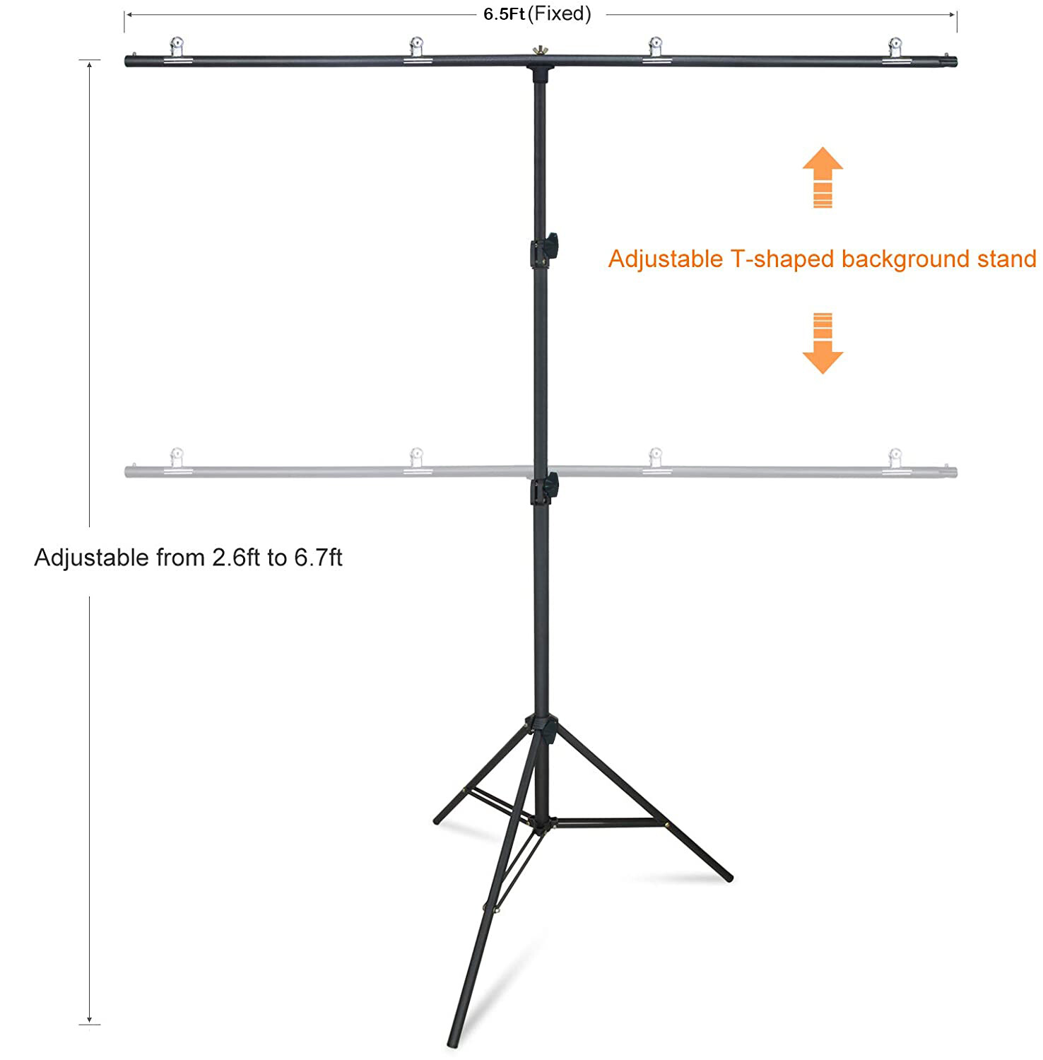 US 6.5×6.5feet/2x2m T-Shaped Photo Backdrop Background Stand with Four Clip Kit