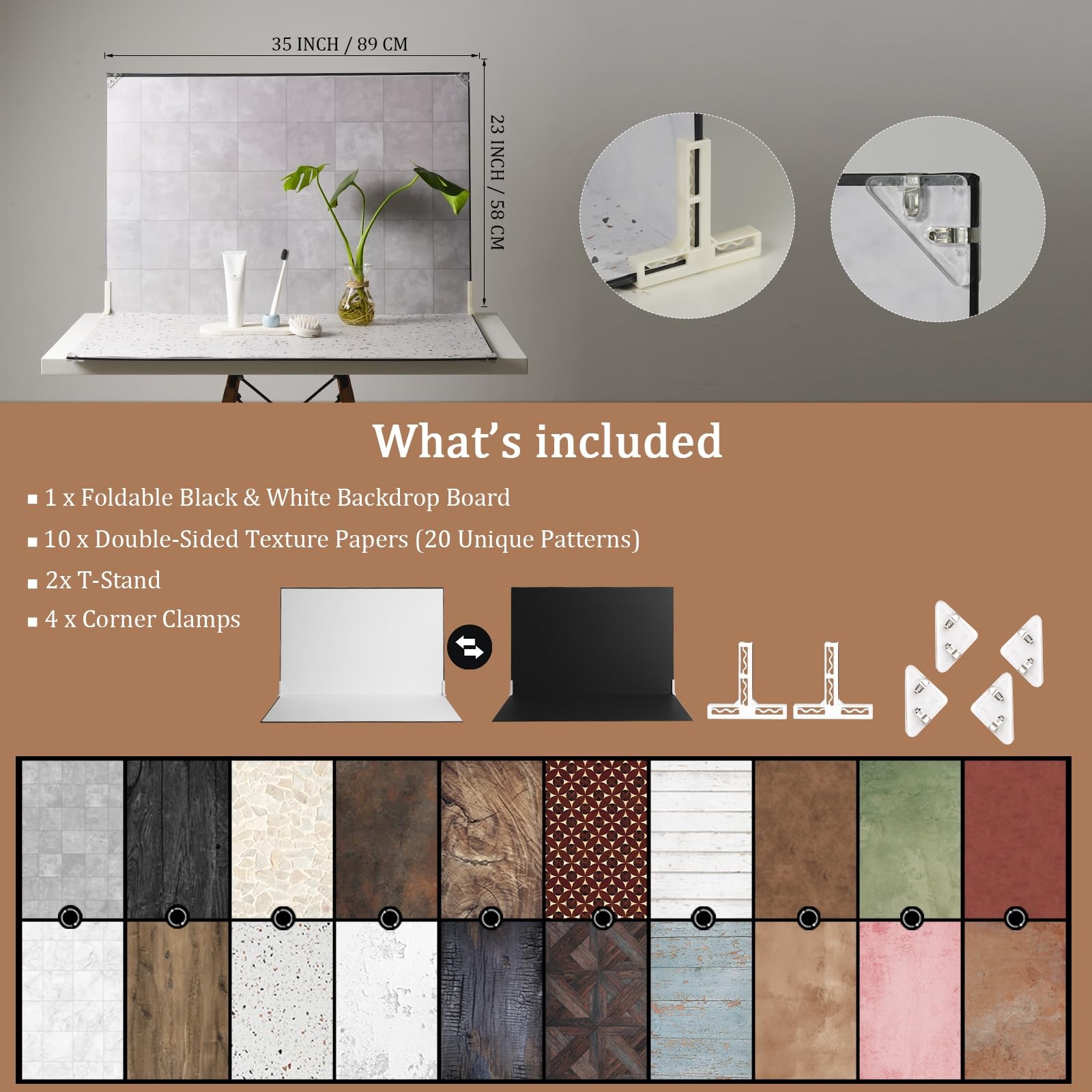 Product Photography Backdrops, 23×35 10Pcs 20 Patterns Double-Sided Photo Bac…