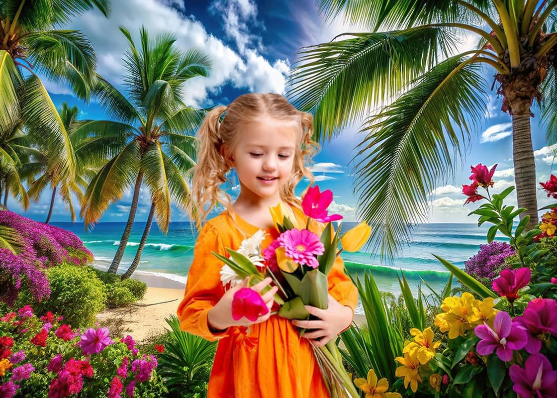 7X5Ft Summer Hawaiian Beach Photography Backdrop Tropical Flower Palm Leaves Bac