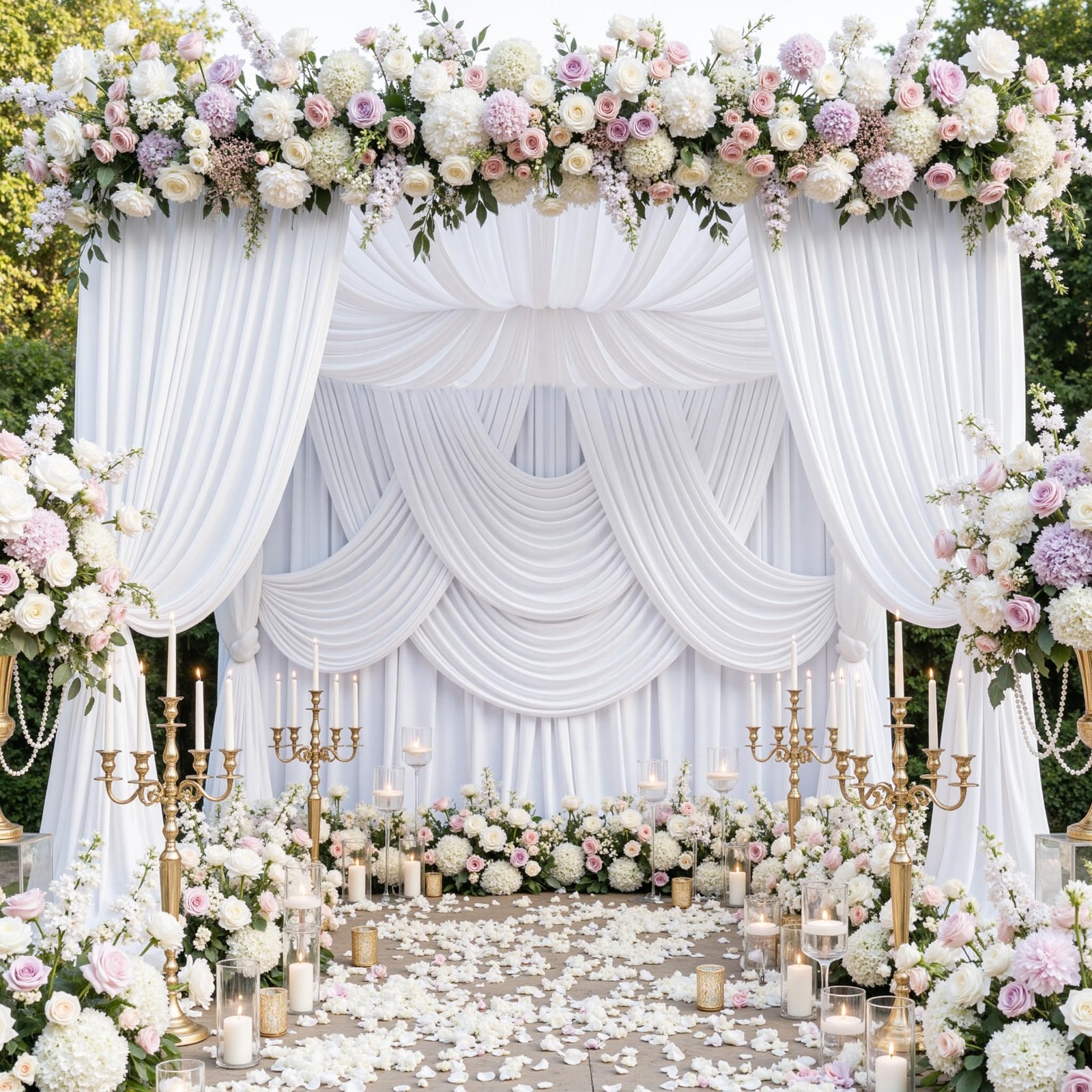 50ft x 15ft White Backdrop Curtain x (W5′ x H15′, 10panels),