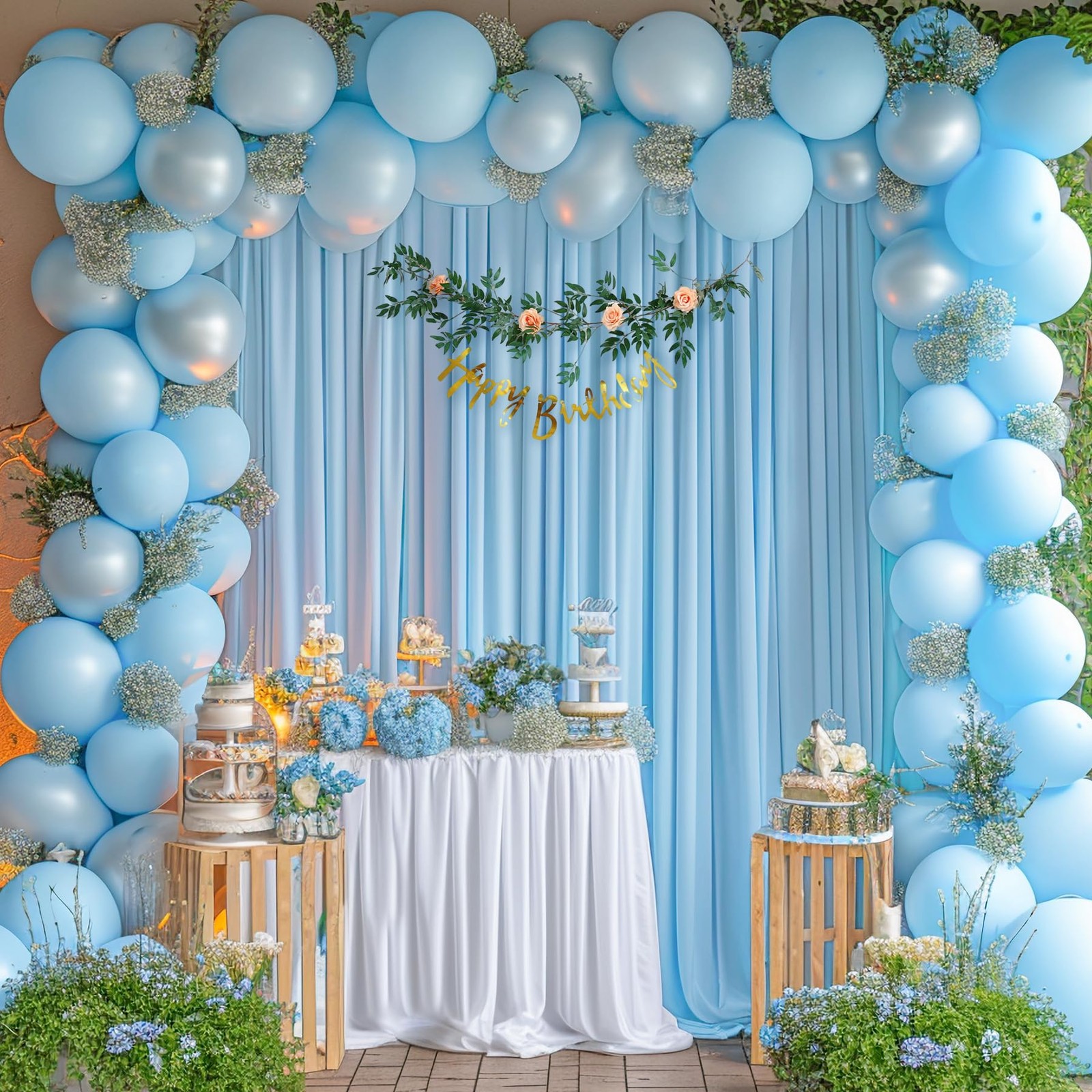 2 PCS Light Blue Wrinkle Free Polyester Photography Backdrop Curtain 8×10 Ft