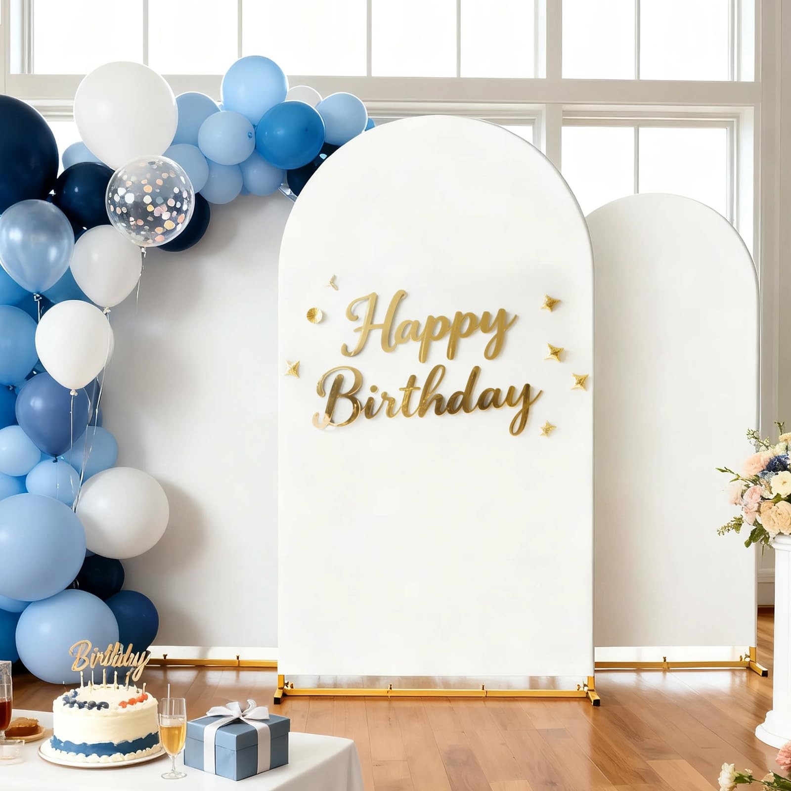 Toolterritary Set of 3 Metal Arch Backdrop Stand with 7.2ft+6.6ft+6ft, White