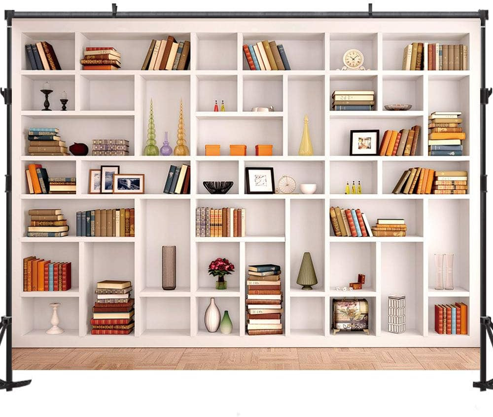 7x5ft White Bookshelf Backdrop Bookcase Backdrop for Office & Home Office Decora