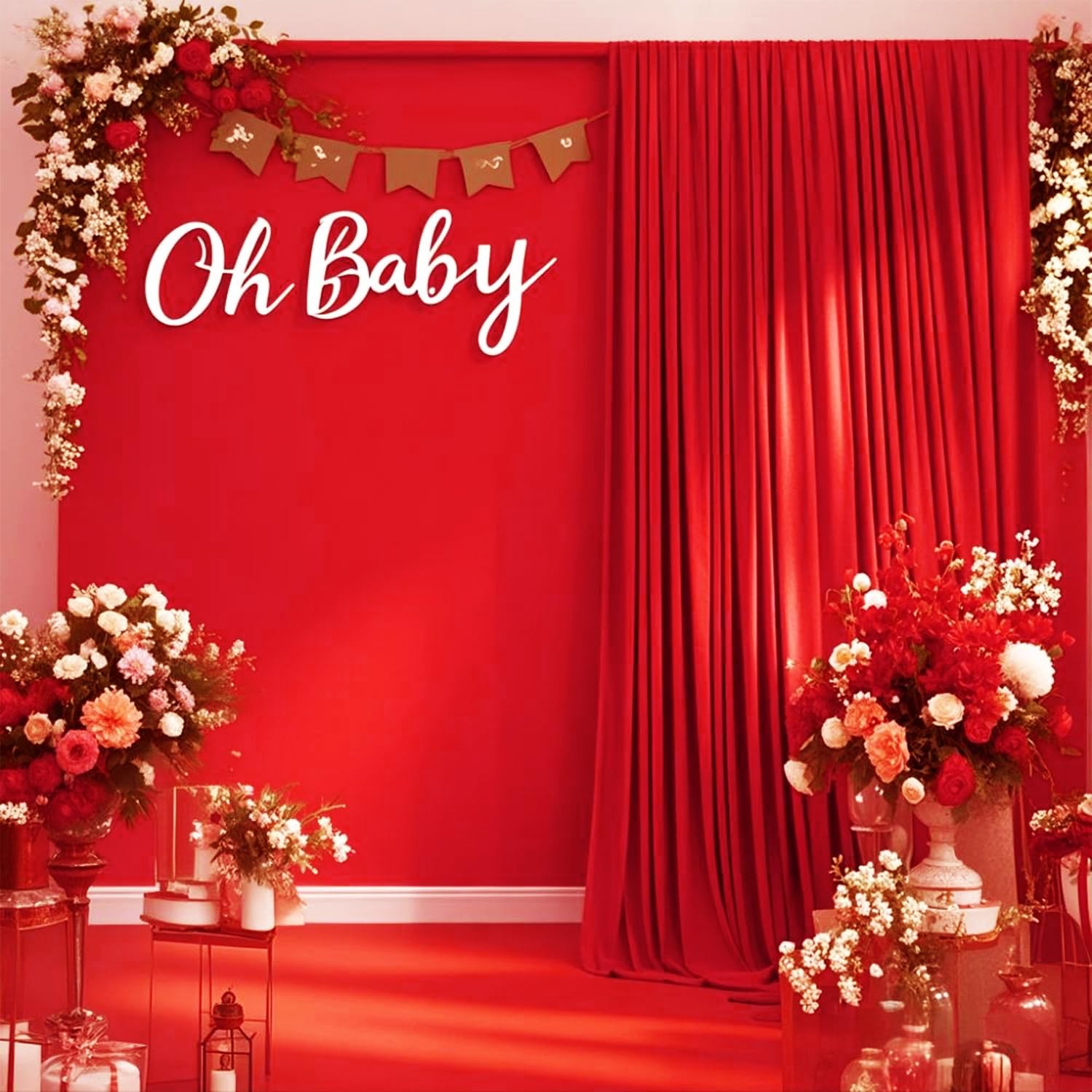 Red Backdrop Curtains For Party Polyester Wrinkle Free Drapes 5x10ft 2 Panels