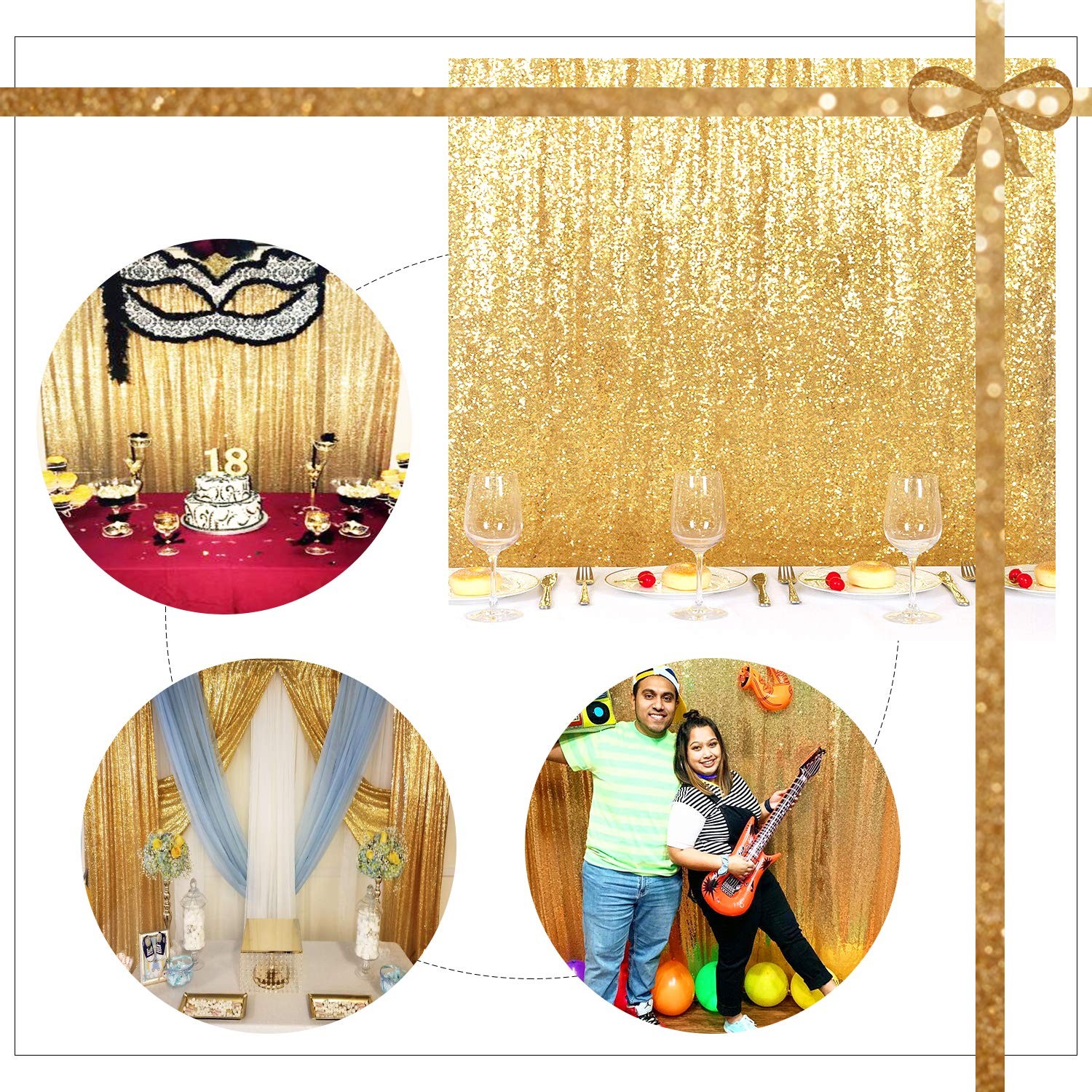 8×8 Ft New Gold Sequin Backdrop Curtain Party Festival Wedding Photography