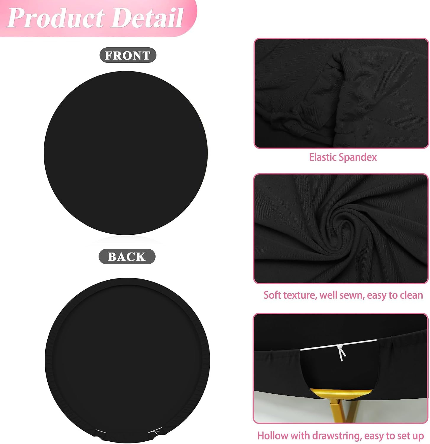 7.2FT Round Black Backdrop Cover with Buckles for Arch Support