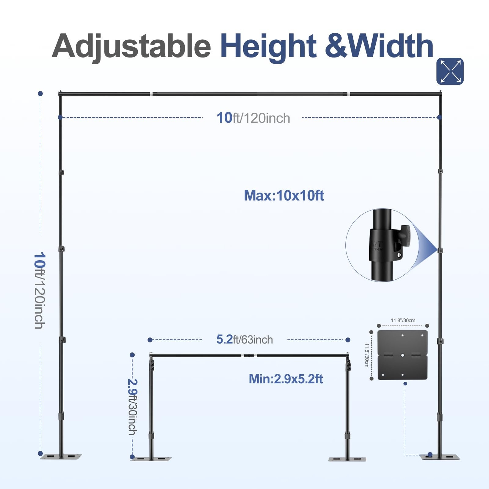 EMART Backdrop Stand,10x10ft(WxH) Adjustable Photo Background 10x10ft, Black