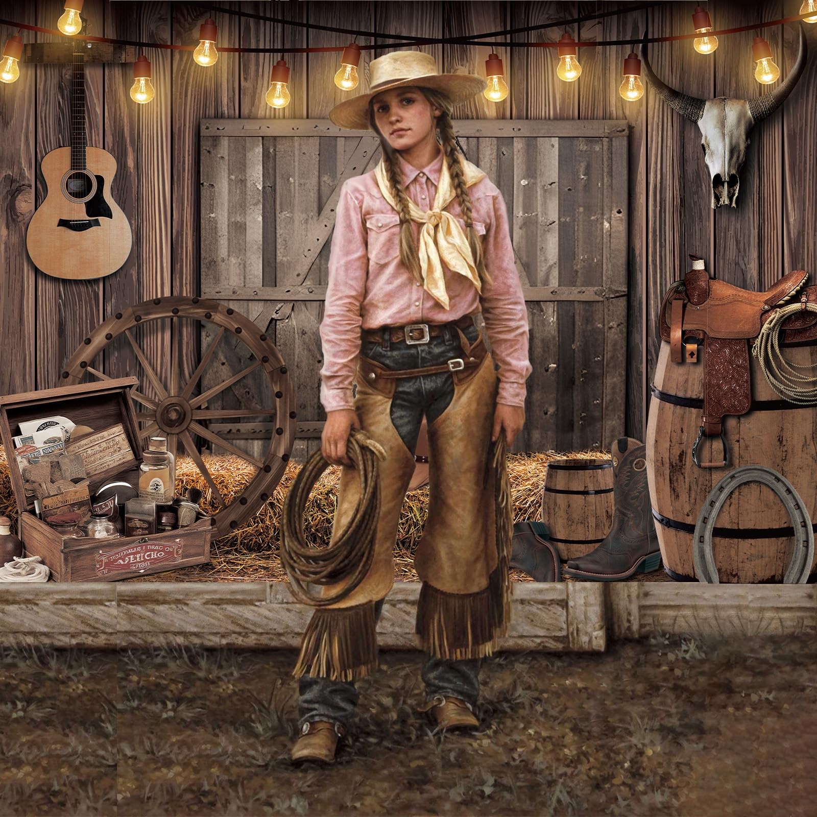 OurWarm 7x5FT Western Cowboy Backdrop Party 7 feet x 5 feet, tyle 2
