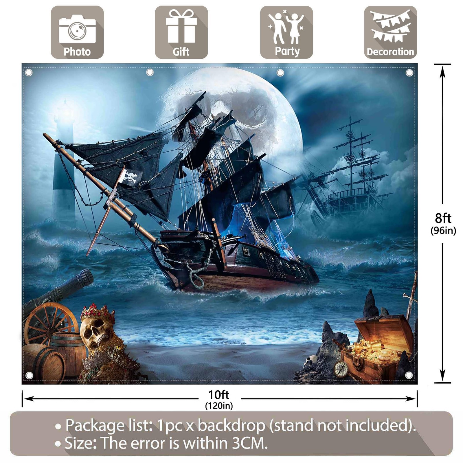 Yriujul 10x8ft Pirate Theme Photography Backdrop Halloween Nautical Adventure