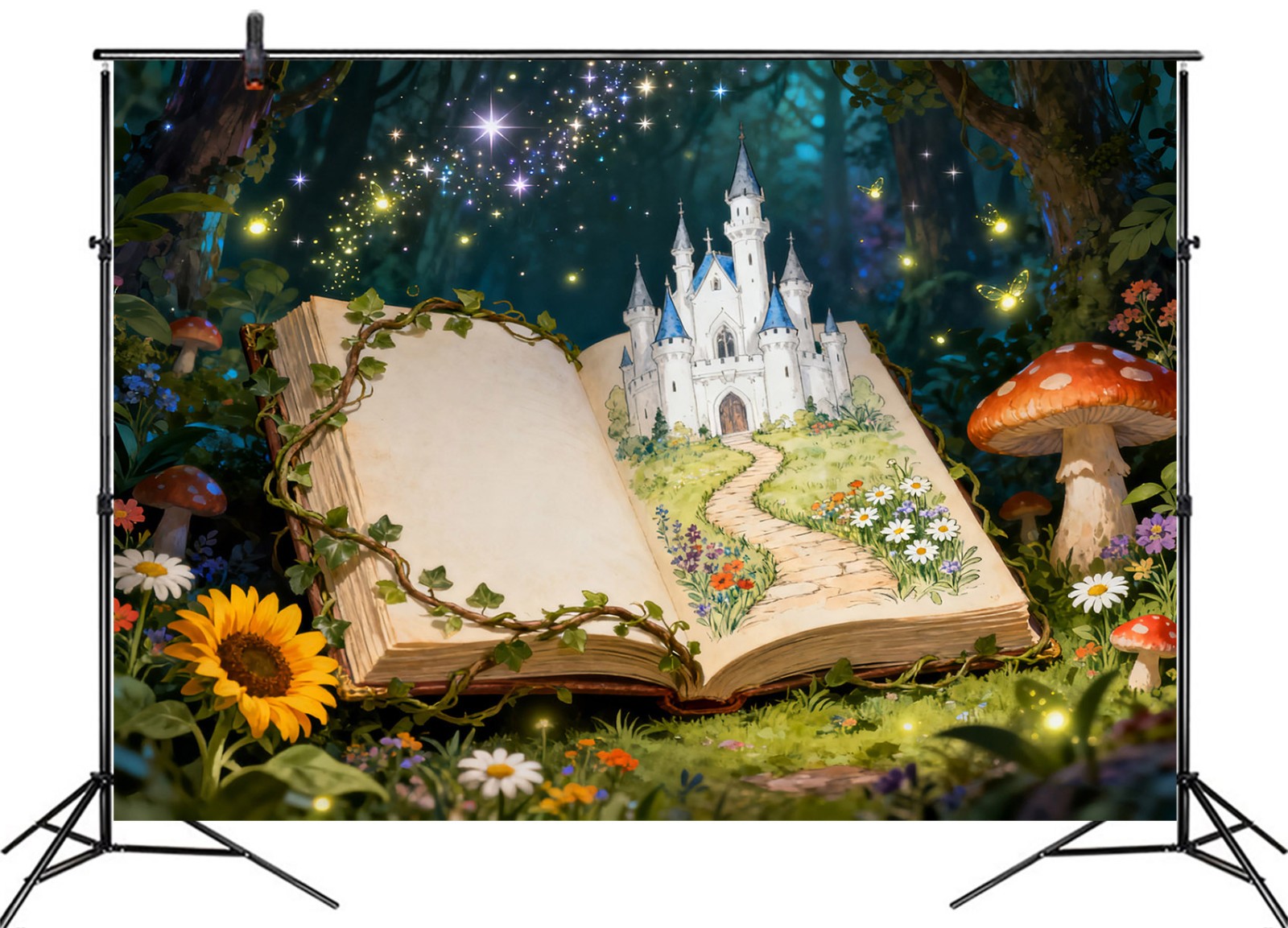 10x8ft Fairy Tale Books Mushroom Forest Castle Photo Background Studio Props