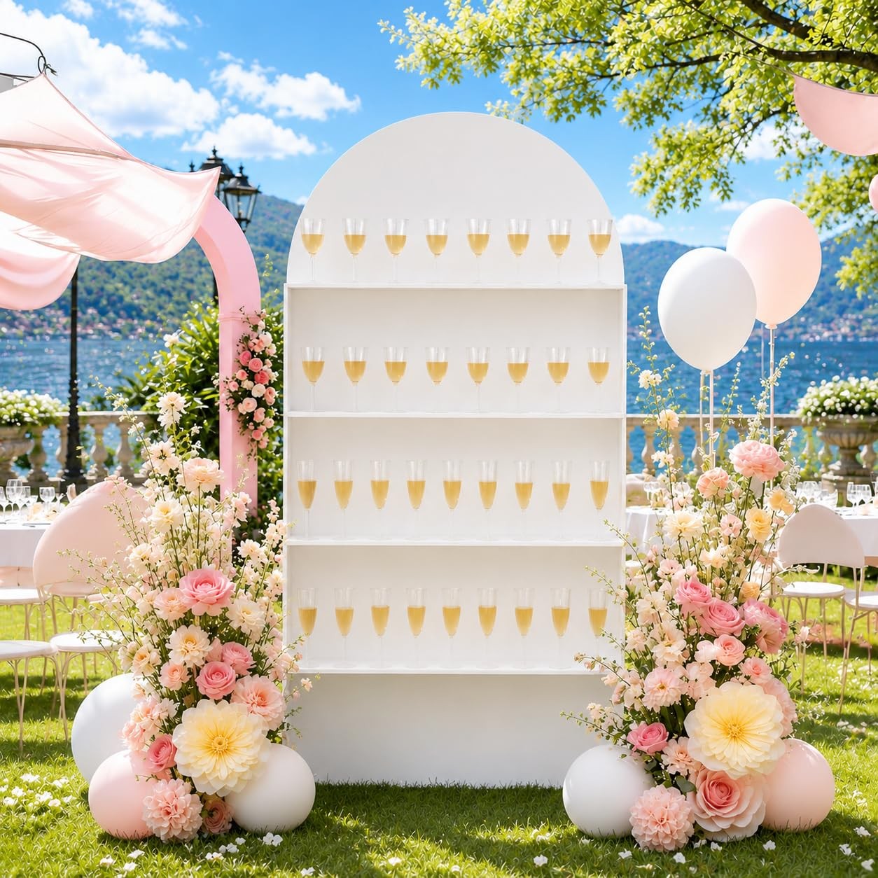 Sicrifety 5.9 ft 4-Tier Champagne Wall 70 x 35.43 x 24.6 inches, White