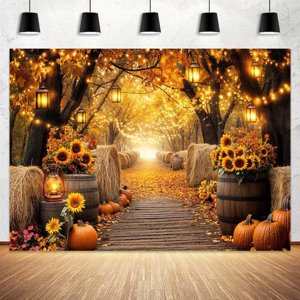 7x5FT Fall Photo Backdrop Autumn Forest Scenery Maple Leaves Farm Harvest
