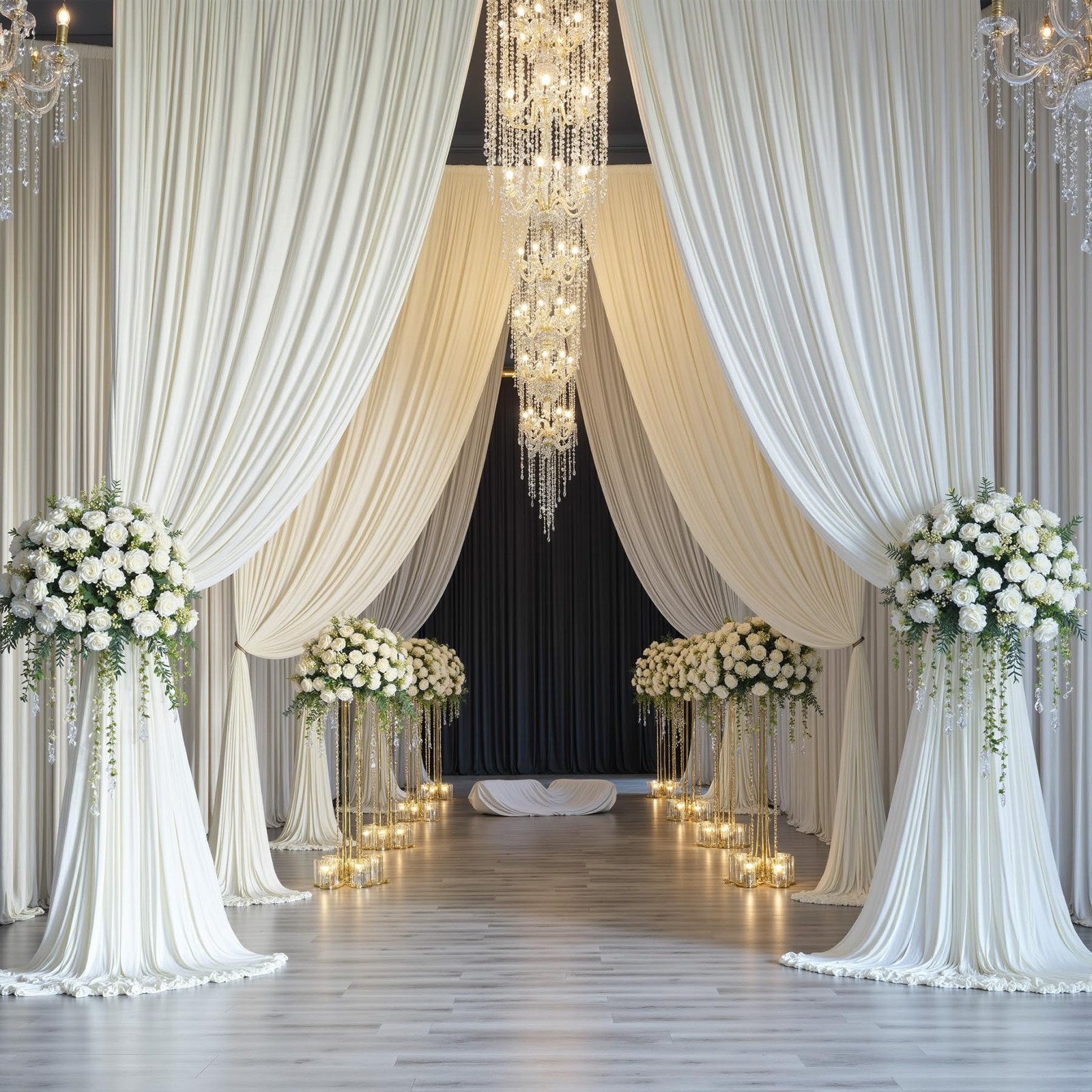 Htper 40ftx14ft Ivory Backdrop Curtains for 5ft(W)x14ft(H)_8 Panels,