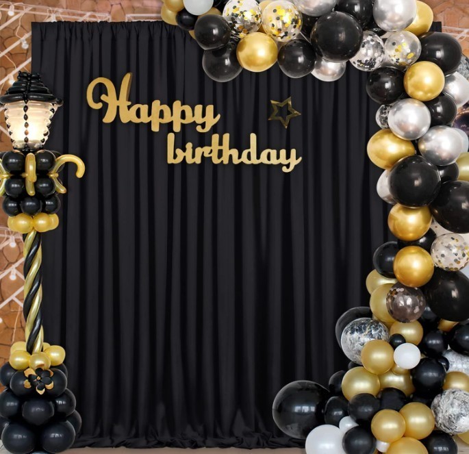 Black Backdrop Curtains 8 Panels 5ft x 10ft Polyester Photo Drapes